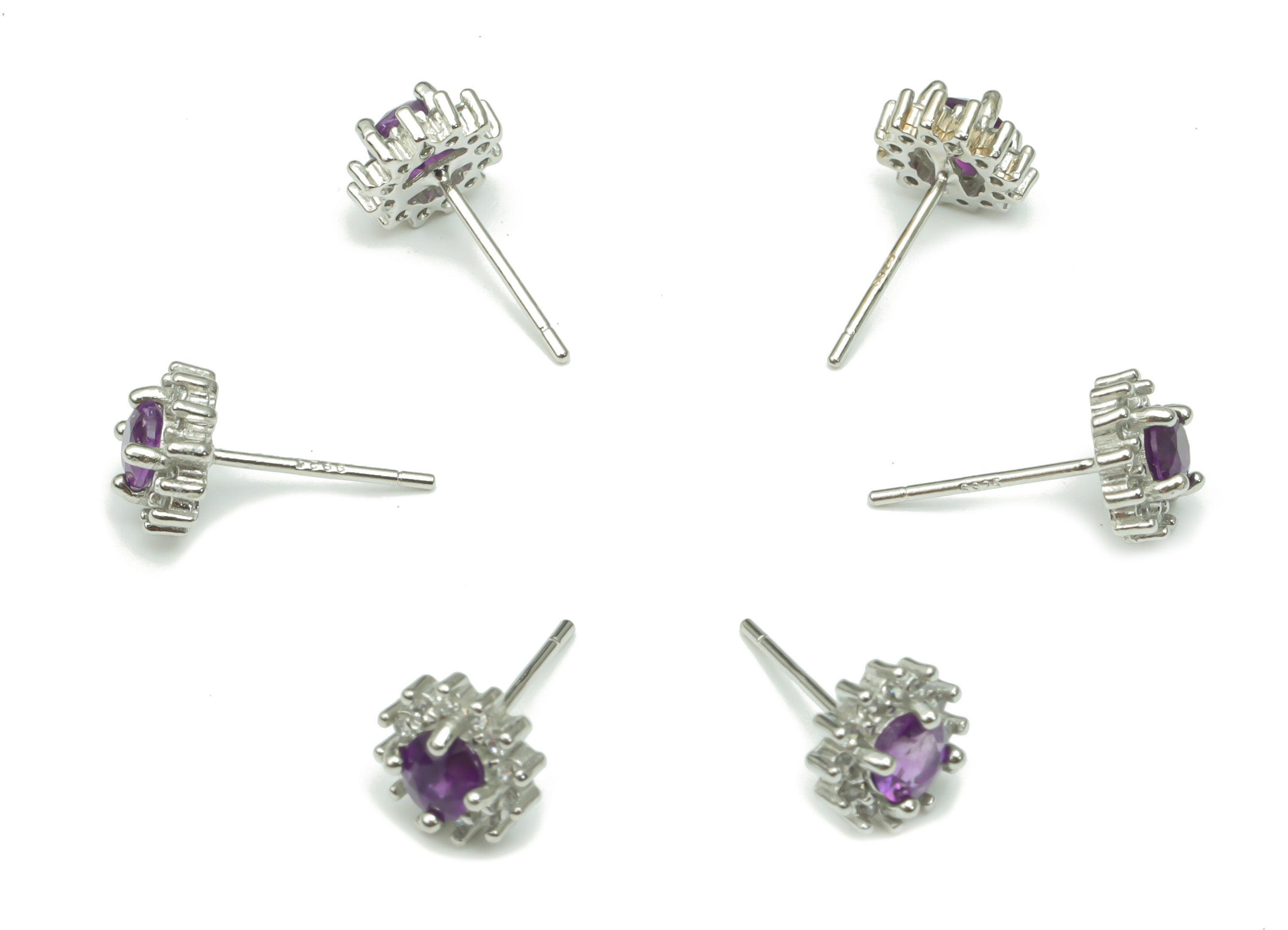 Sterling Silver Amethyst Stud Earrings - Zircon Mini Circle Natural Stone Earring Post - 925 Silver Earrings - 7.35x7.35x3.64mm – SI1014A - DOMEDBAZAAR