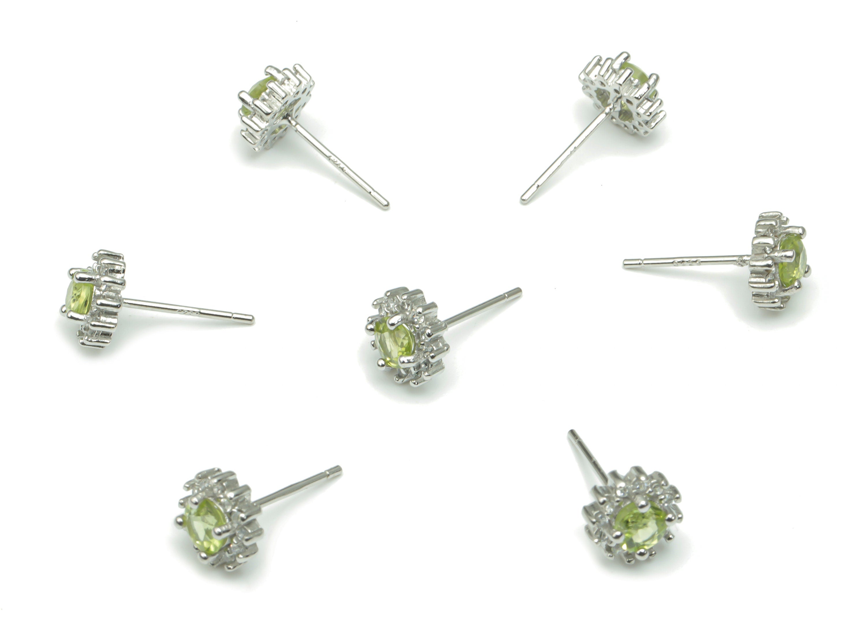 Sterling Silver Olivine Stud Earrings - Zircon Mini Circle Natural Stone Earring Post - 925 Silver Earrings - 7.35x7.35x3.64mm – SI1014B - DOMEDBAZAAR