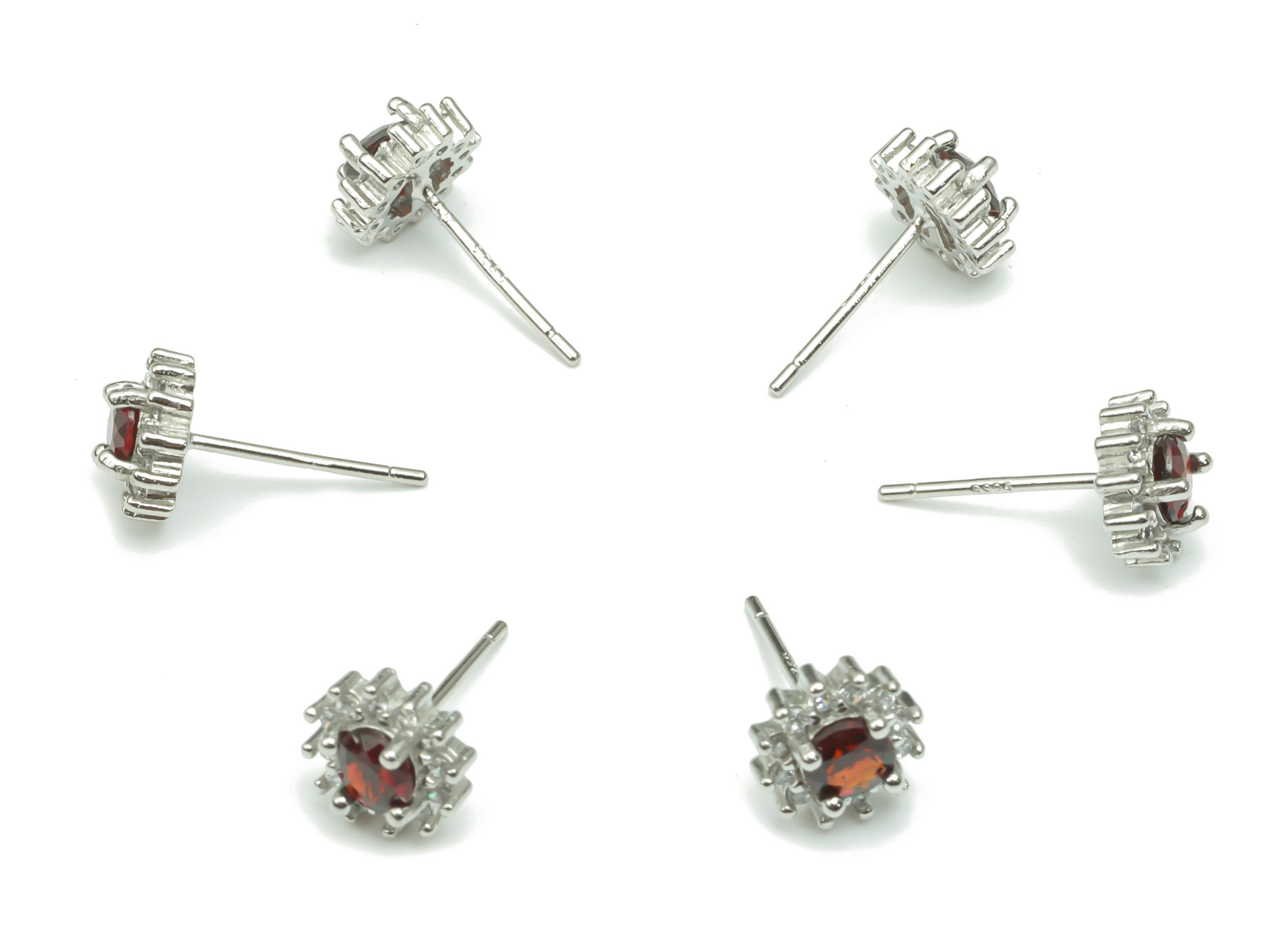 Sterling Silver Garnet Stud Earrings - Zircon Mini Circle Natural Stone Earring Post - 925 Silver Earrings - 7.35x7.35x3.64mm – SI1014C - DOMEDBAZAAR