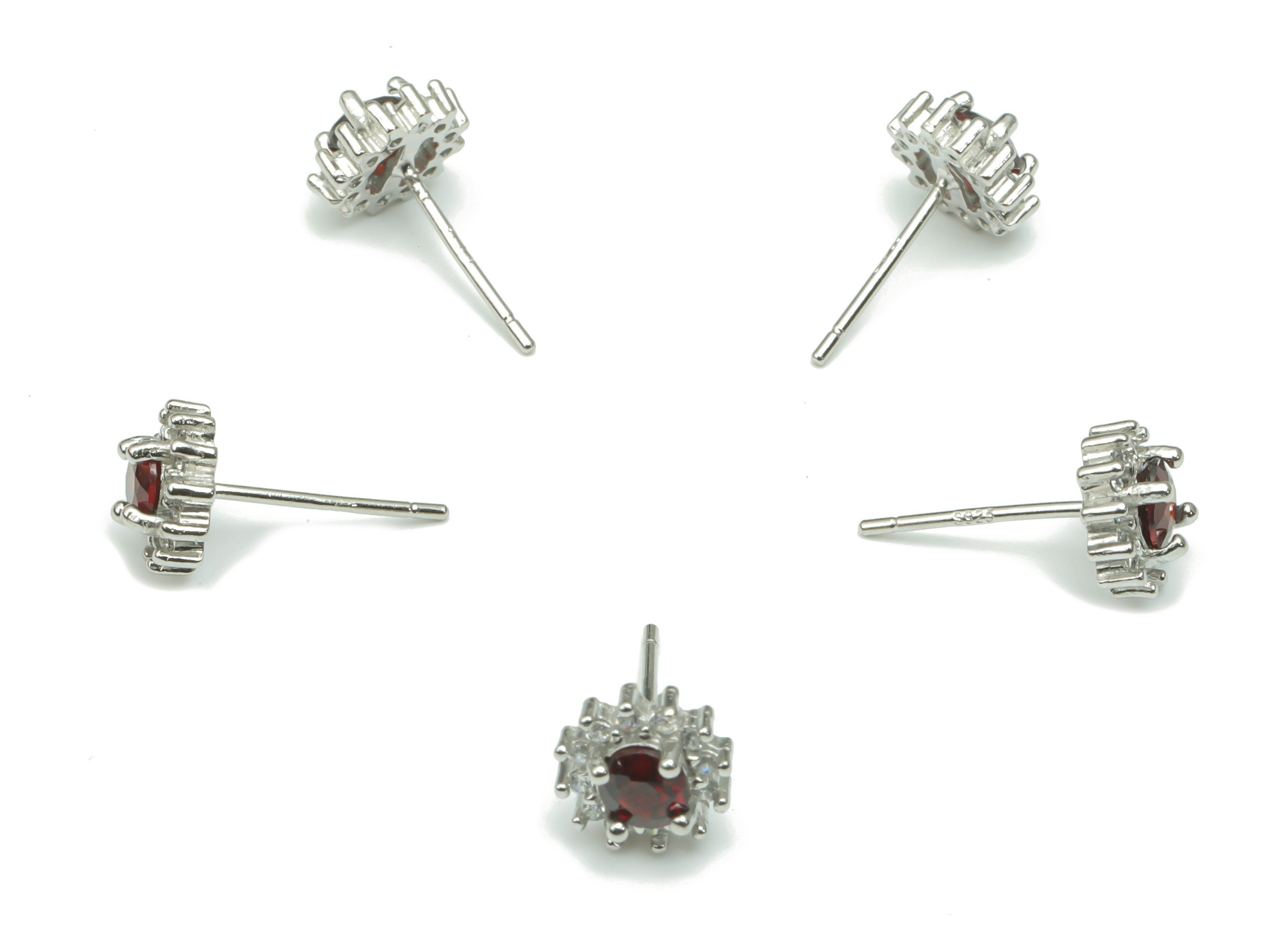 Sterling Silver Garnet Stud Earrings - Zircon Mini Circle Natural Stone Earring Post - 925 Silver Earrings - 7.35x7.35x3.64mm – SI1014C - DOMEDBAZAAR