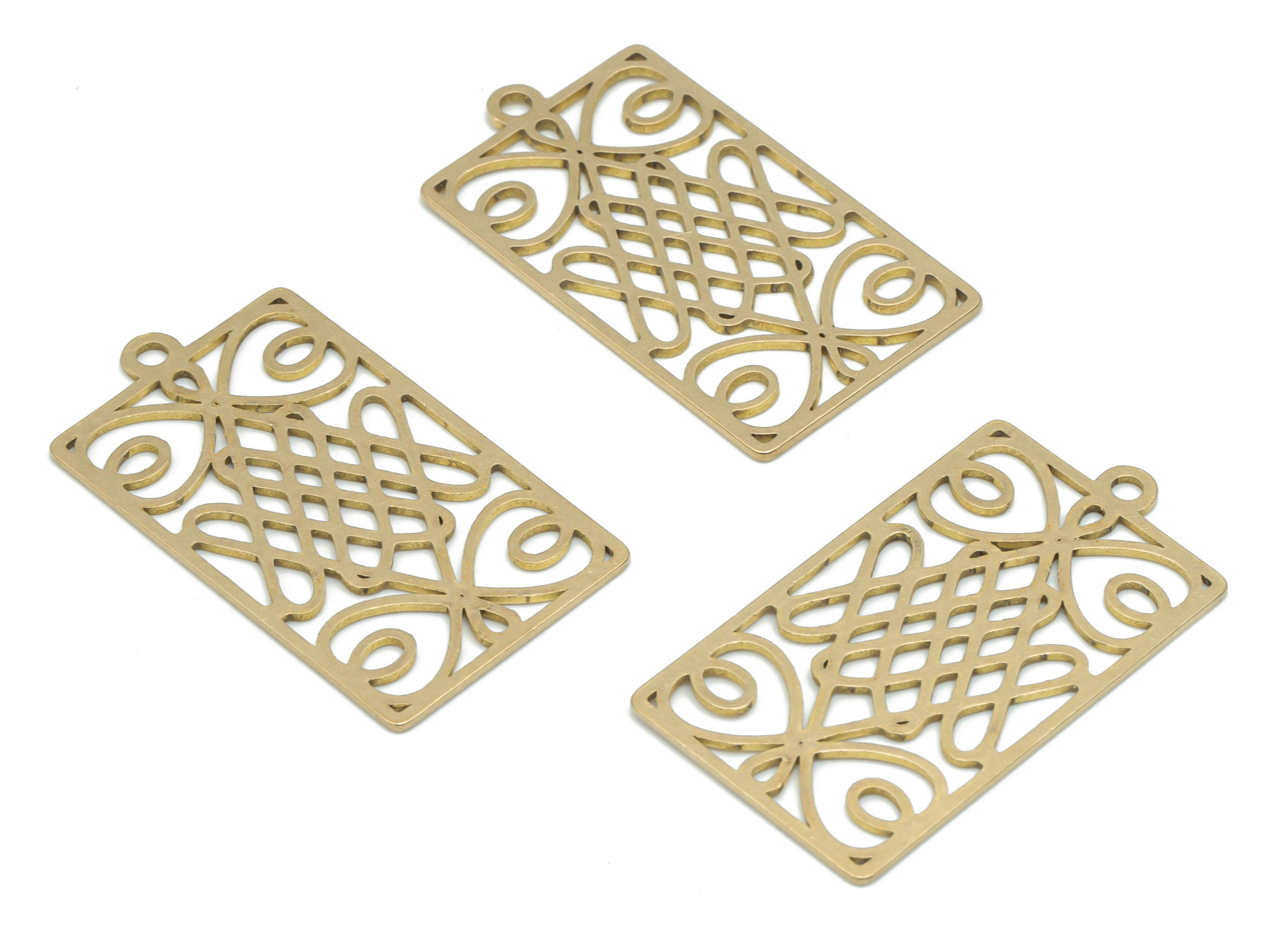 Brass Rectangle Knot Earring Charms - Raw Brass Rectangle Flower Pendant - Jewelry Making Supplies - 35.82x19.89x0.71mm - PPA2578 - DOMEDBAZAAR