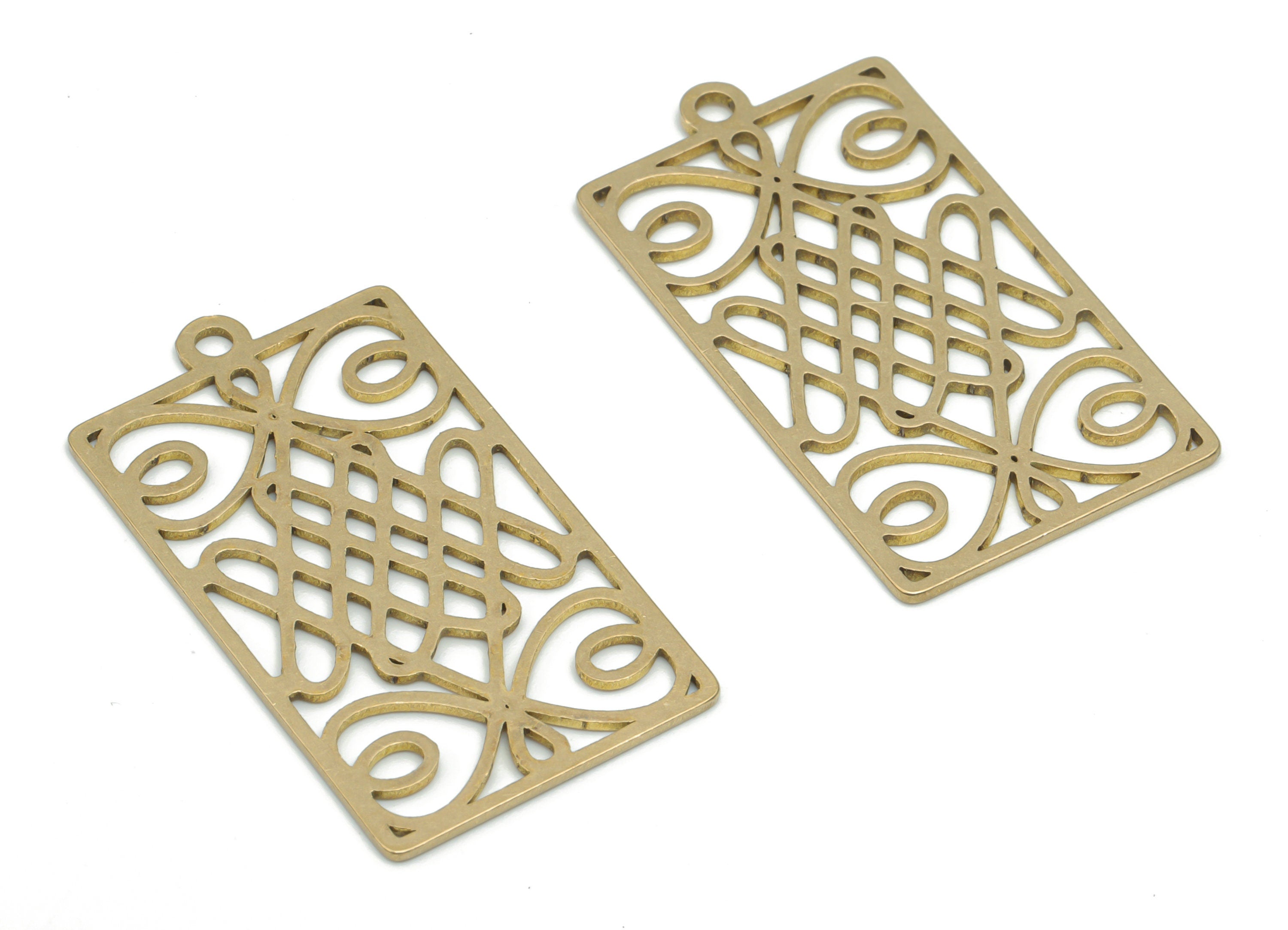 Brass Rectangle Knot Earring Charms - Raw Brass Rectangle Flower Pendant - Jewelry Making Supplies - 35.82x19.89x0.71mm - PPA2578 - DOMEDBAZAAR