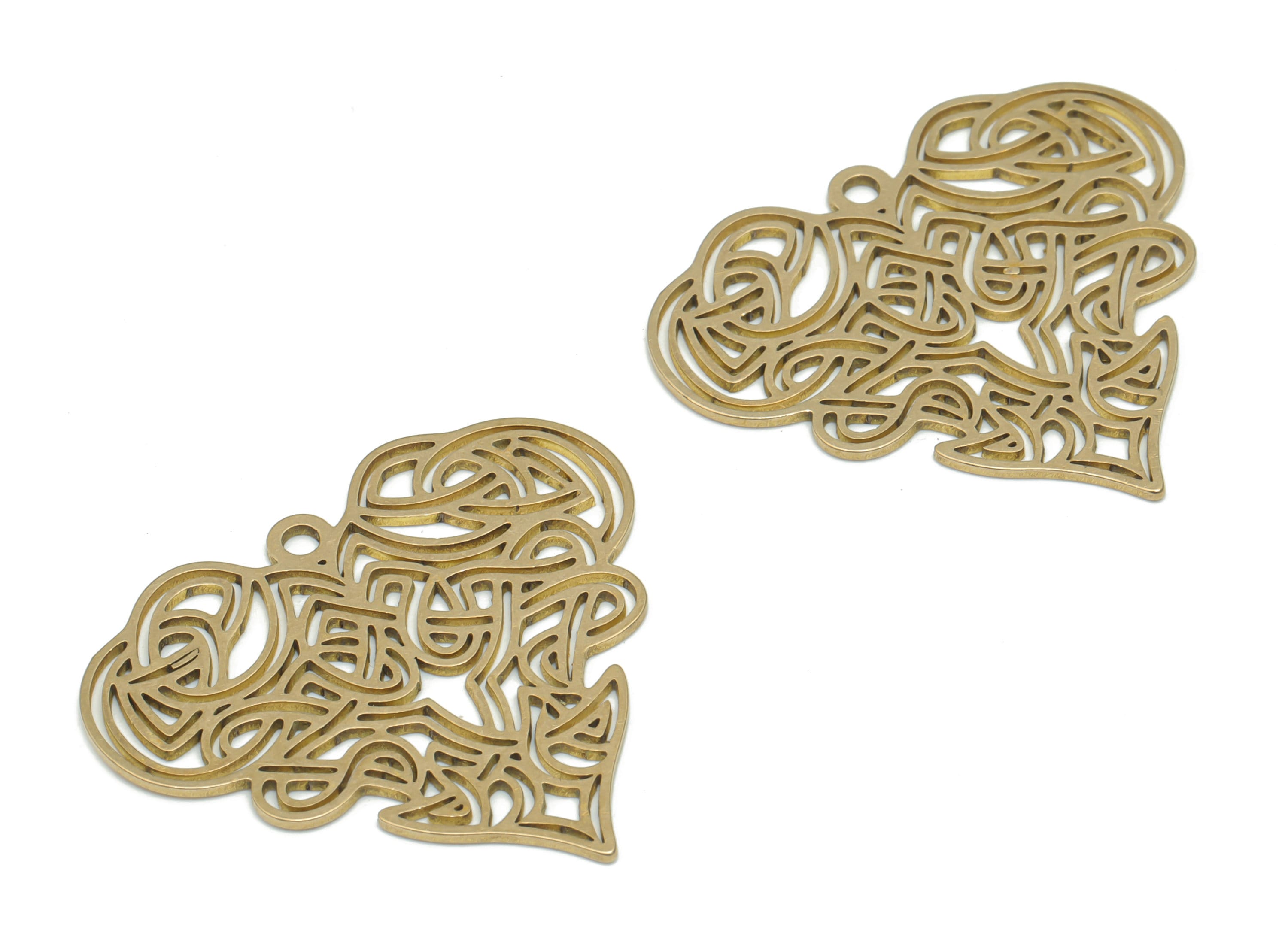 Brass Heart Anatolian Earring Charms - Raw Brass Heart Rhombic Pendant - Jewelry Making Supplies - 33.88x30.2x0.72mm - PPA2614 - DOMEDBAZAAR