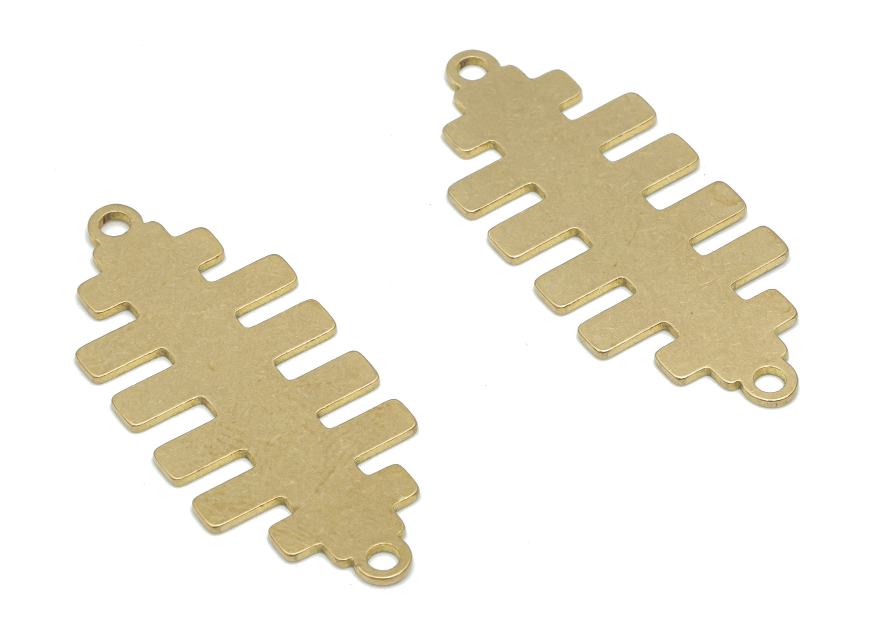 Brass Stripes H Rectangle Bar Earring Connectors - Raw Brass Fishbones Rectangle H Charms and Pendant - 34.91x14.68x0.62mm - PPA2556 - DOMEDBAZAAR