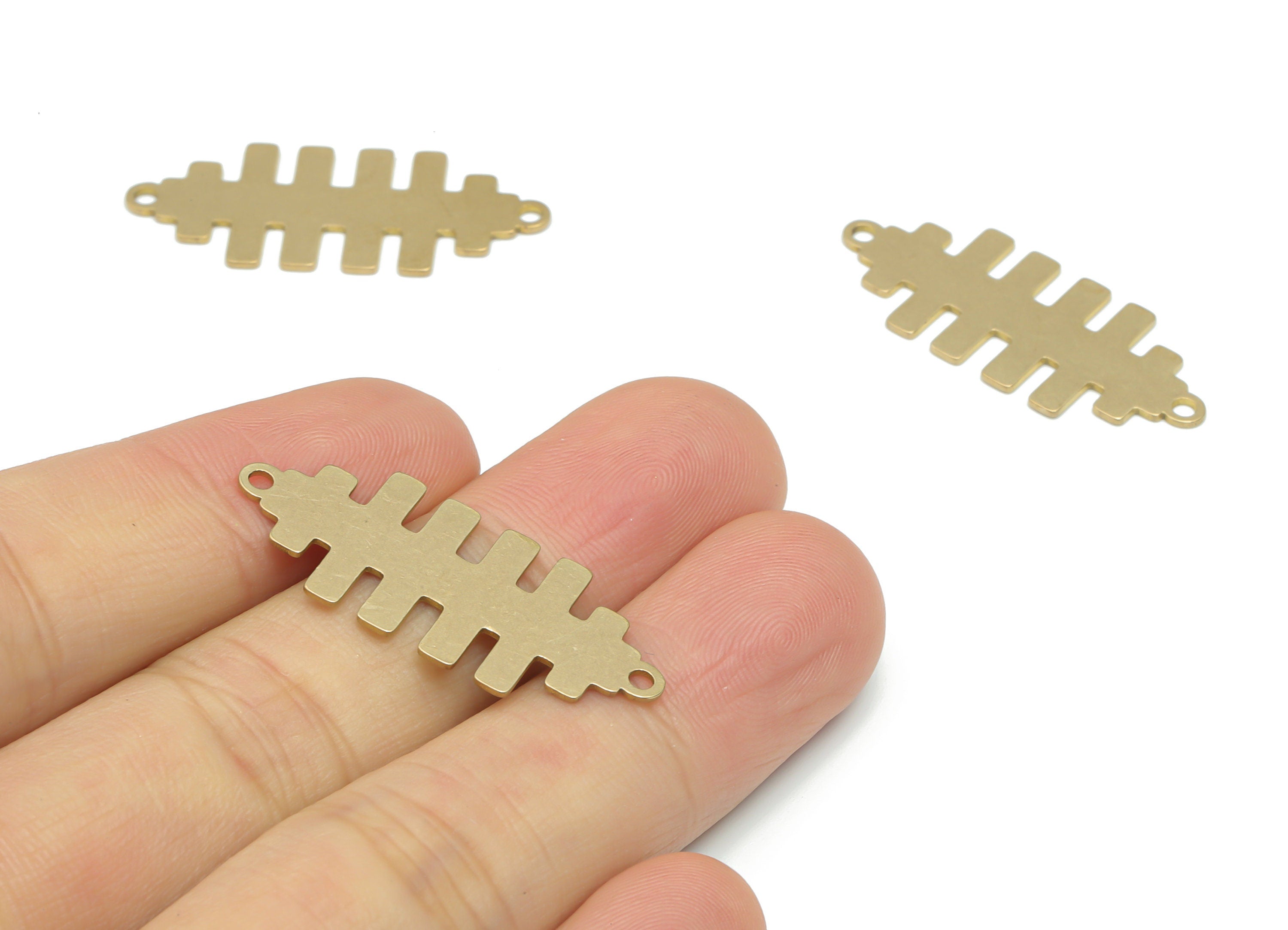 Brass Stripes H Rectangle Bar Earring Connectors - Raw Brass Fishbones Rectangle H Charms and Pendant - 34.91x14.68x0.62mm - PPA2556 - DOMEDBAZAAR