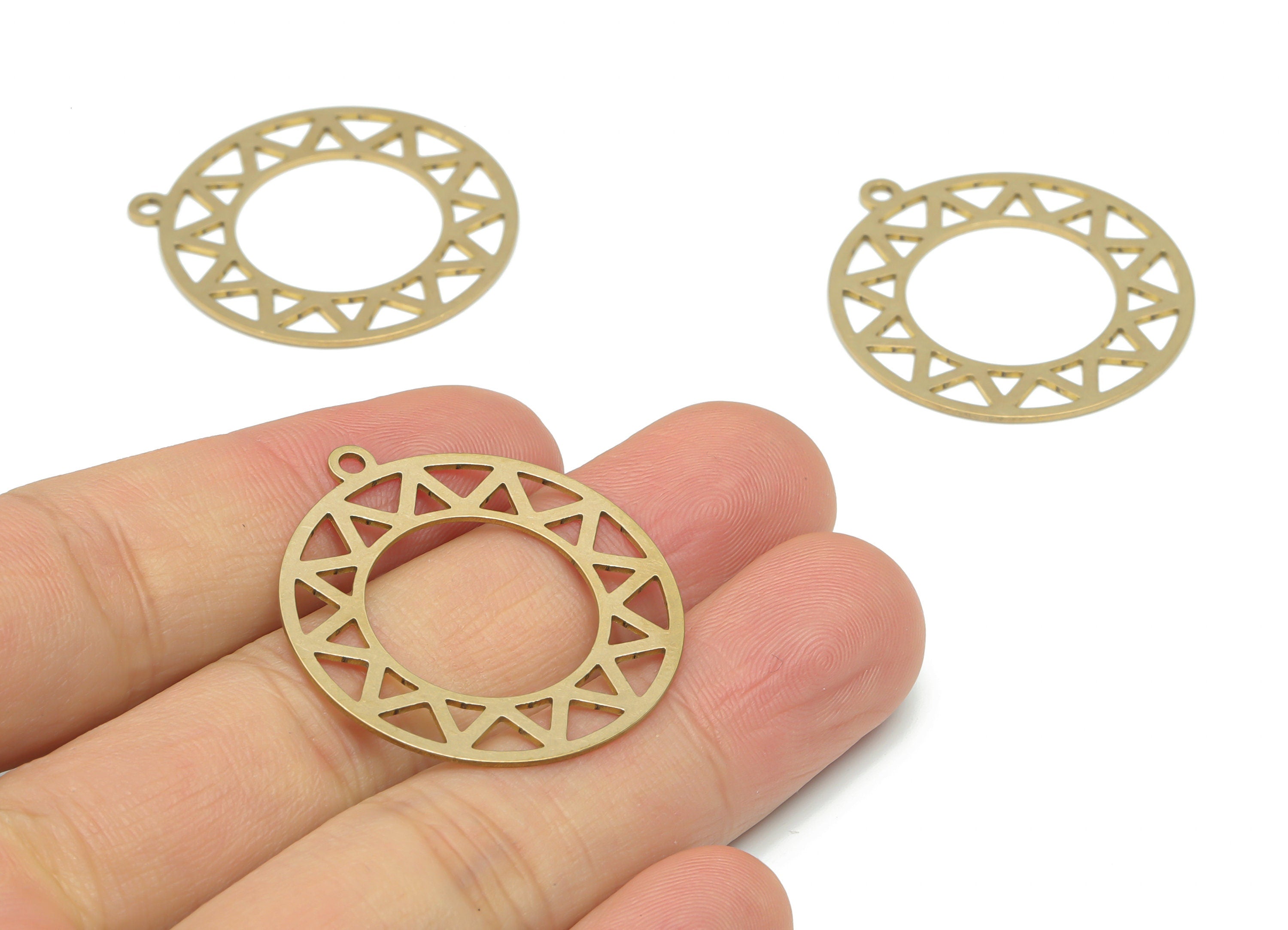 Brass Round Sun Hoop Earring Charms - Raw Brass Sun Circle Pendant - DIY Jewelry Making Supplies - 34.82x31.74x0.63mm - PPA2676 - DOMEDBAZAAR