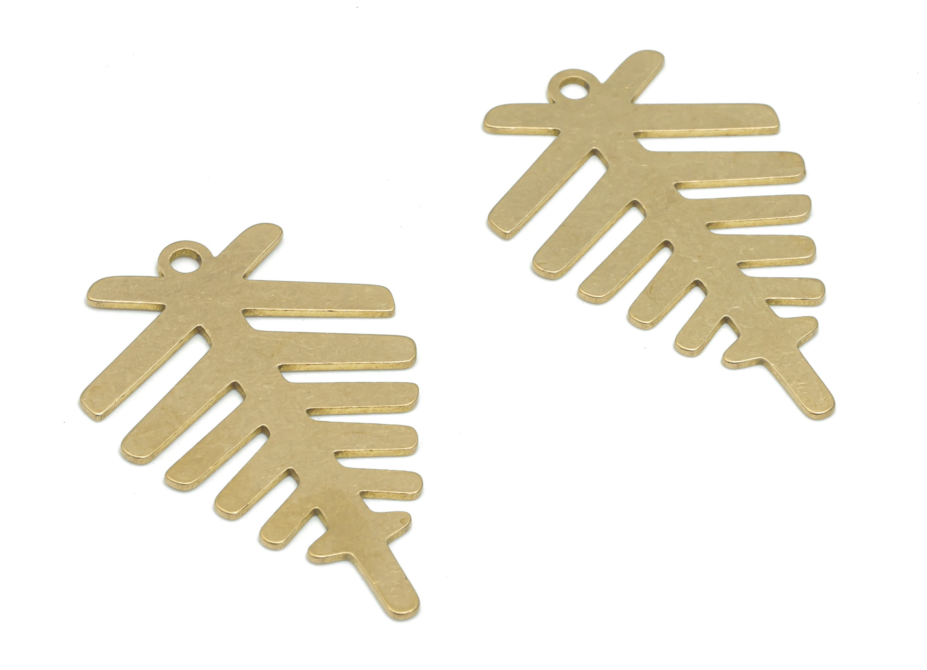Brass Fishbone Leaves Earring Charms - Raw Brass Leaf Pendant - DIY Jewelry Making Supplies - 34.92x22.78x0.64mm - PPA2586 - DOMEDBAZAAR
