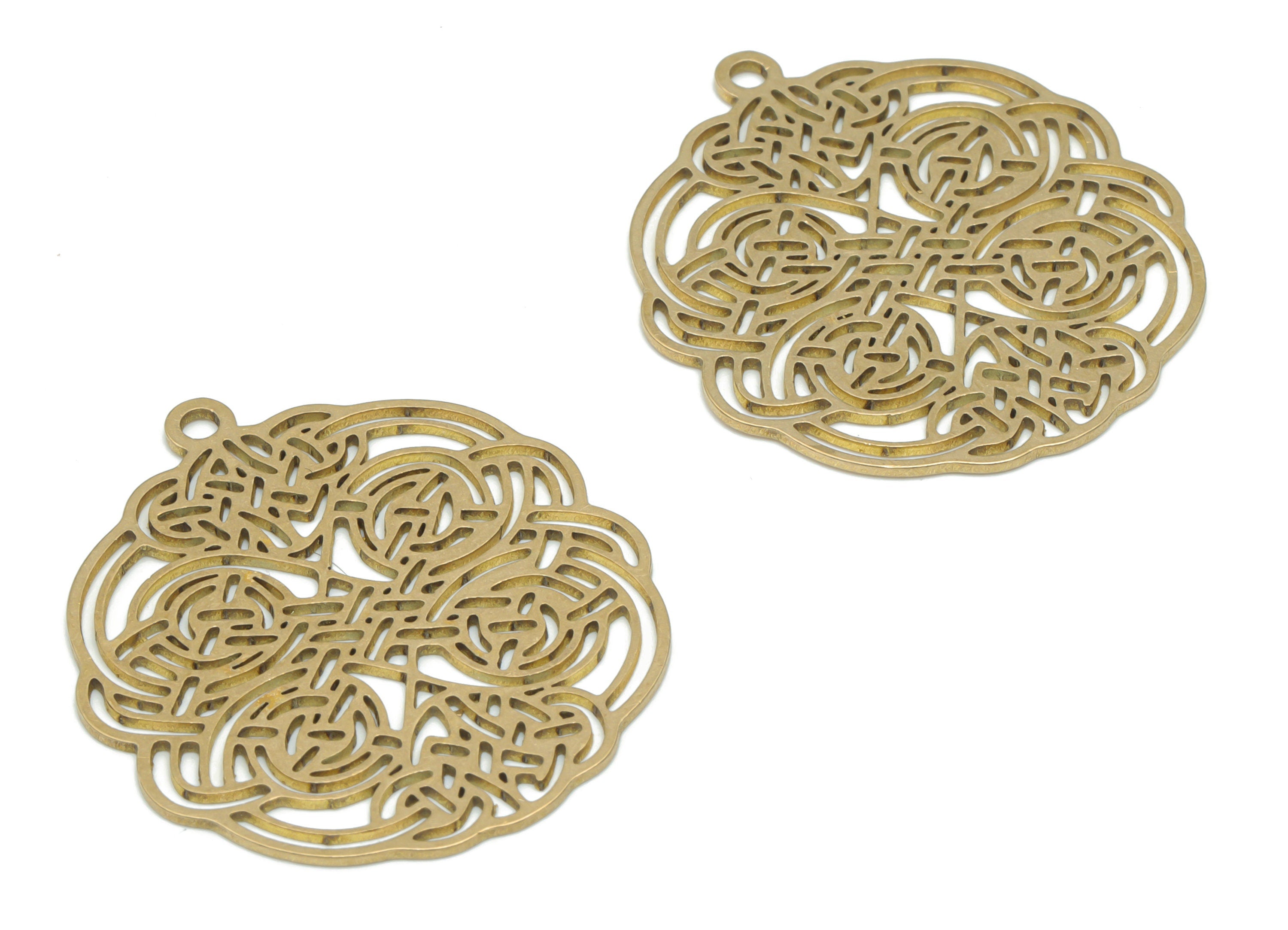 Brass Flowers Earring Charms - Raw Brass Flowers Pendant - DIY Jewelry Making Supplies - 34.7x31.14x0.75mm - PPA2609 - DOMEDBAZAAR