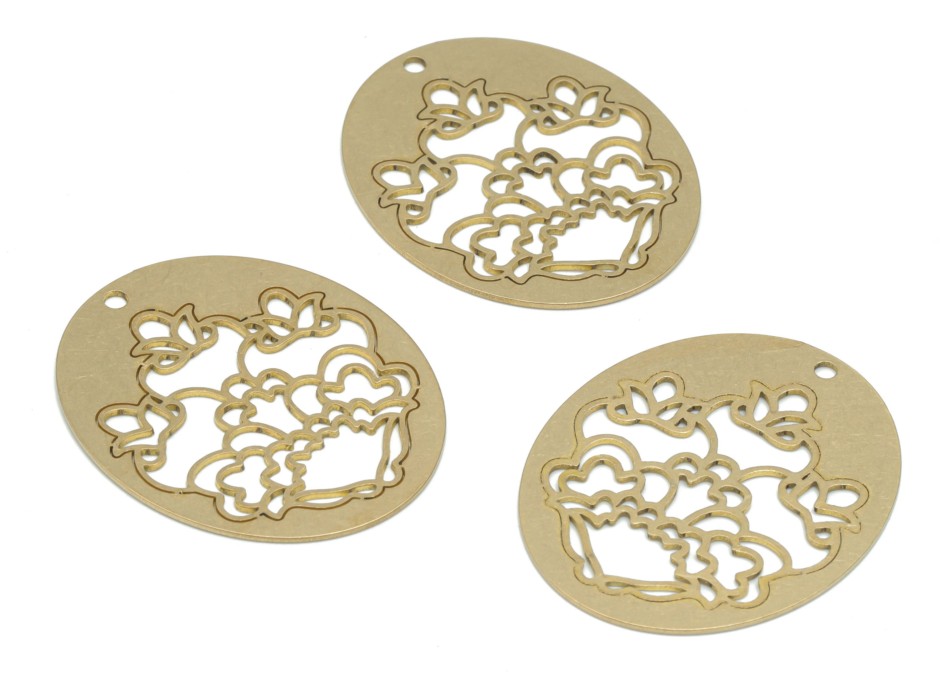 Brass Oval Flower Earring Charms - Raw Brass Flower Oval Pendant - DIY Jewelry Making Supplies - 35.85x29.45x0.71mm - PPA2647 - DOMEDBAZAAR