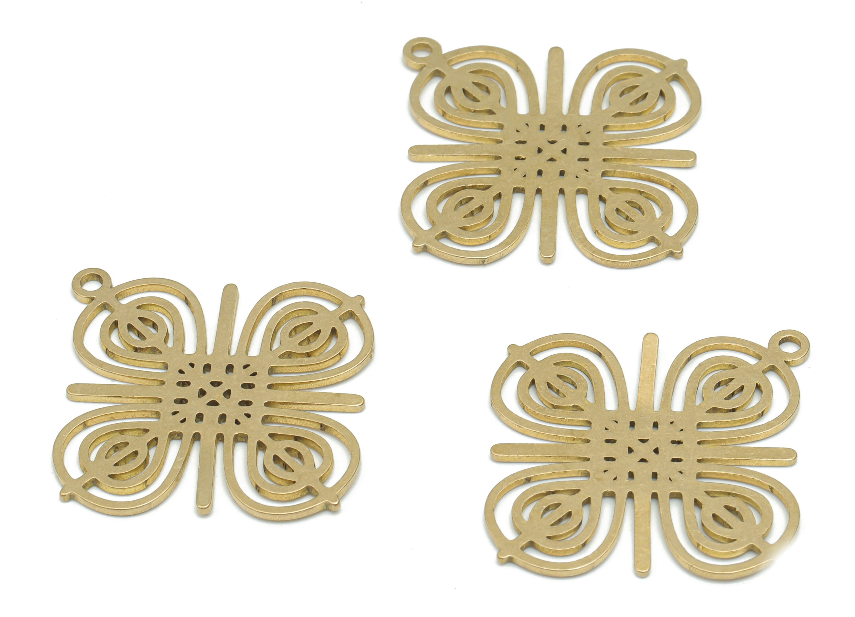 Brass Rhombic Fu Knot Plus Earring Charms - Raw Brass Diamond Square Drop Pendant - Jewelry Making Supplies - 35.72x33.23x0.86mm - PPA2570 - DOMEDBAZAAR
