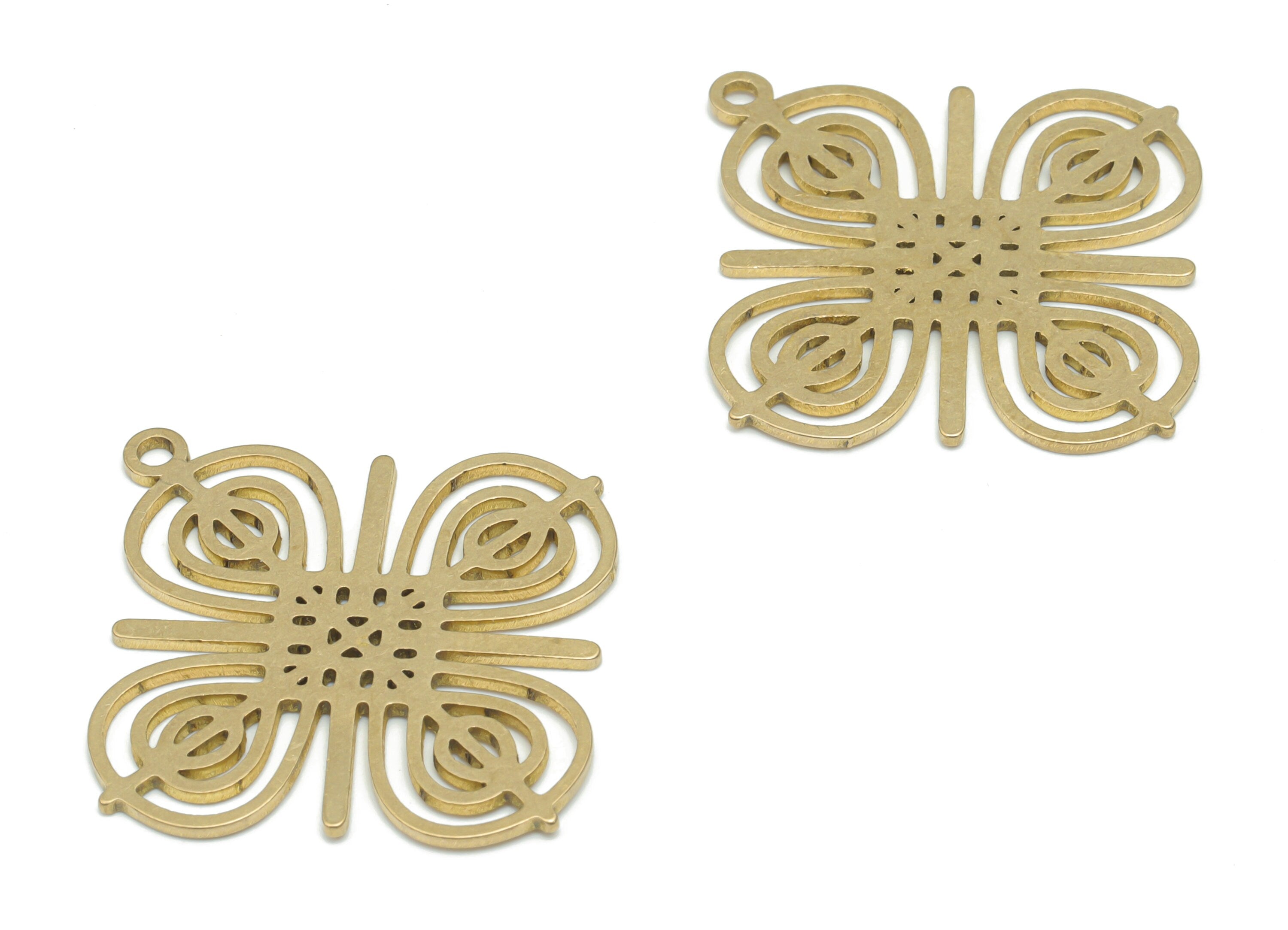 Brass Rhombic Fu Knot Plus Earring Charms - Raw Brass Diamond Square Drop Pendant - Jewelry Making Supplies - 35.72x33.23x0.86mm - PPA2570 - DOMEDBAZAAR