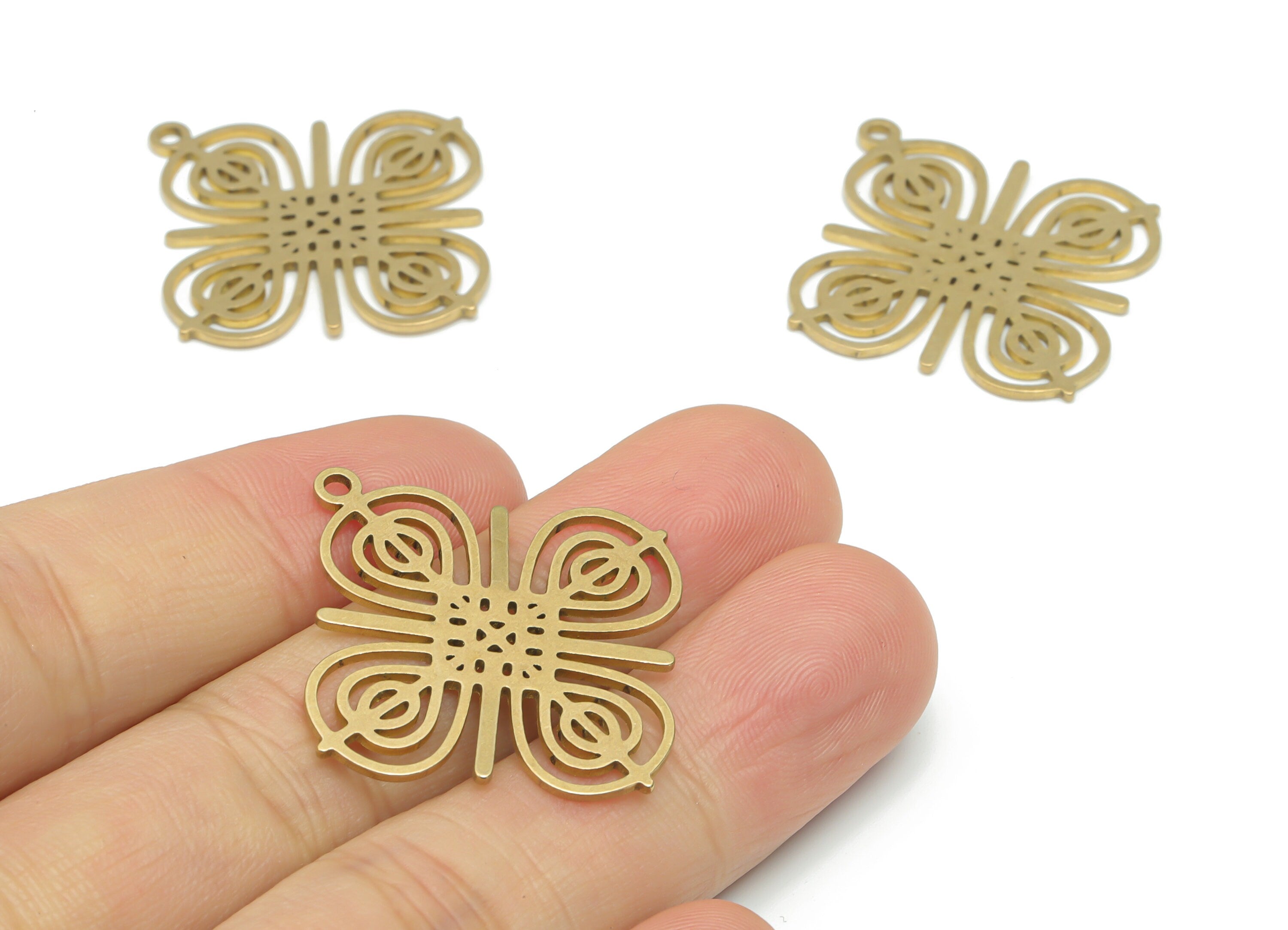 Brass Rhombic Fu Knot Plus Earring Charms - Raw Brass Diamond Square Drop Pendant - Jewelry Making Supplies - 35.72x33.23x0.86mm - PPA2570 - DOMEDBAZAAR