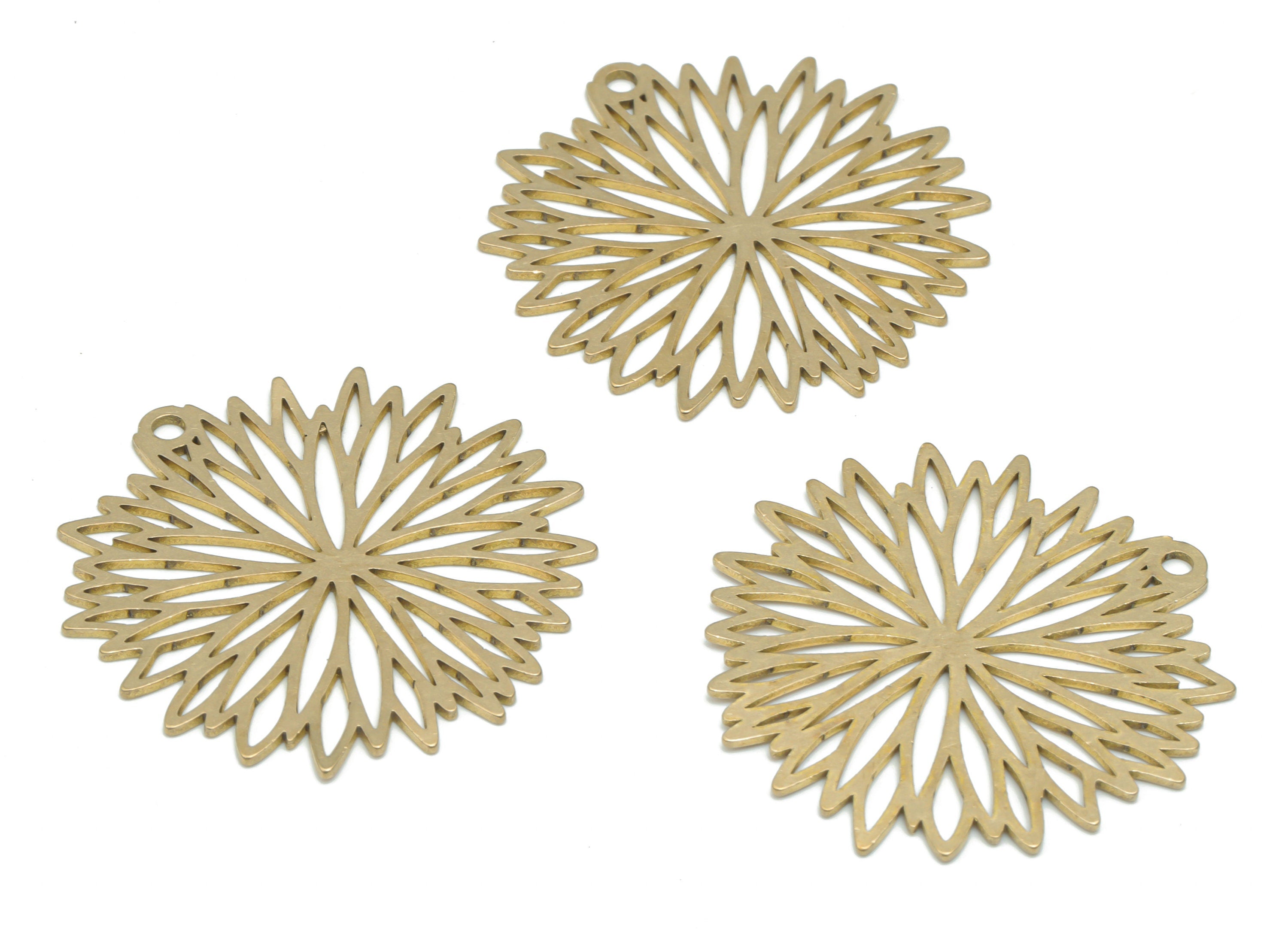 Brass Botanical Flower Earring Charms - Raw Brass Flower Pendant - DIY Jewelry Making Supplies - 34.59x33.98x0.76mm - PPA2620 - DOMEDBAZAAR