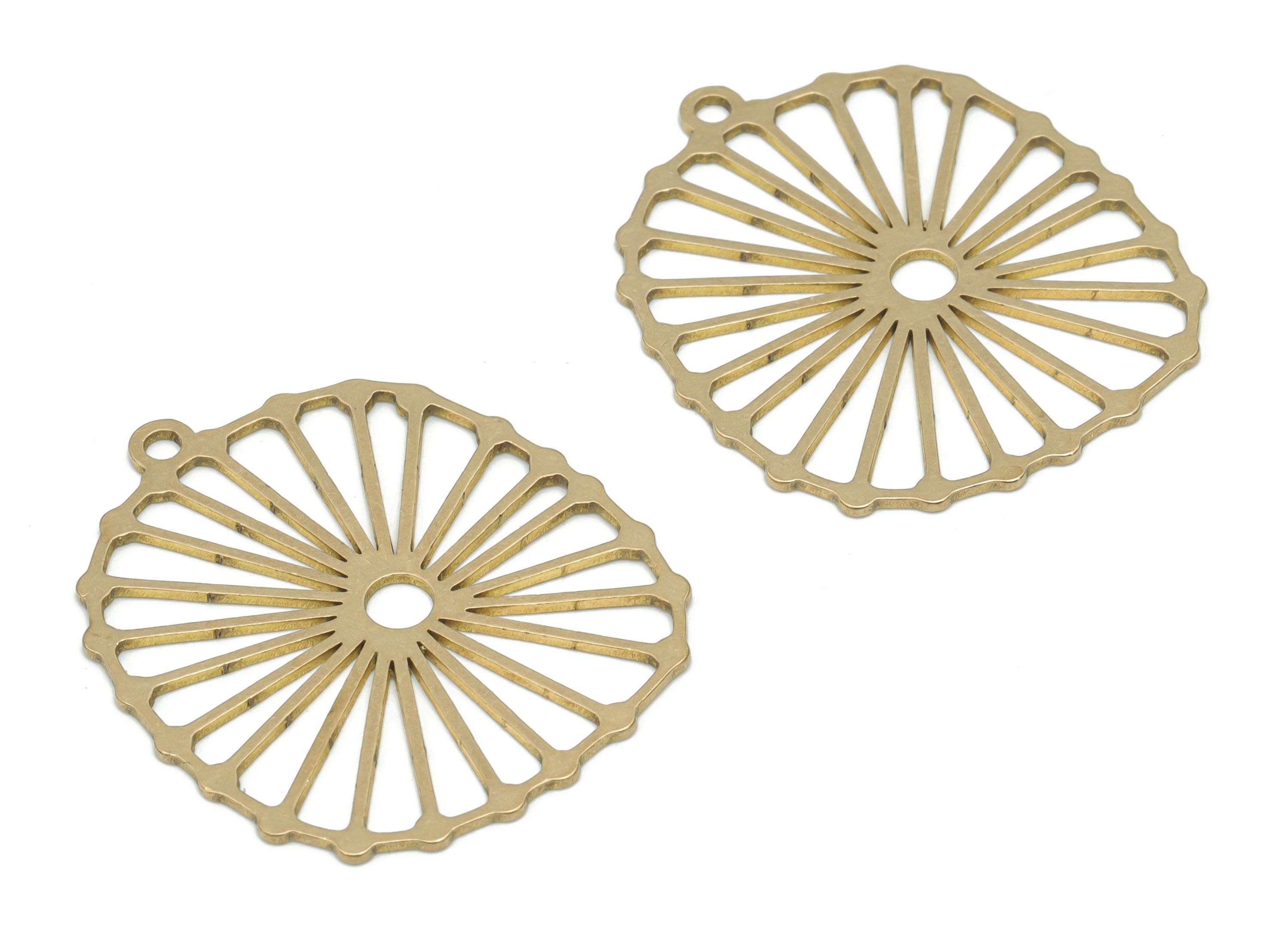 Brass Round Botanical Sun Earring Charms - Raw Brass Sun Flower Pendant - DIY Jewelry Making Supplies - 34.88x29.57x0.75mm - PPA2625 - DOMEDBAZAAR