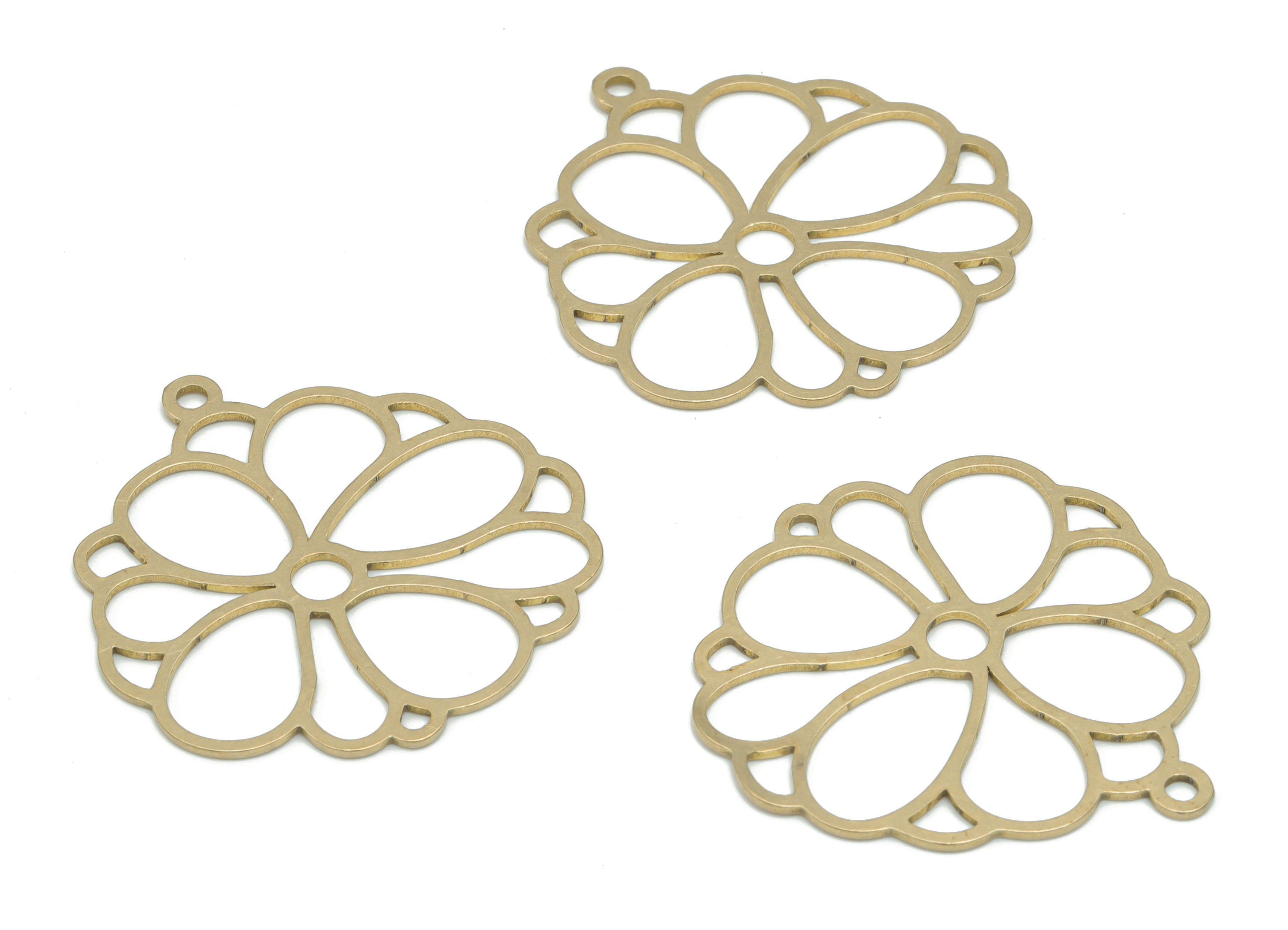 Brass Botanical Flower Earring Connectors - Raw Brass Sun Flower Charms and Pendant - Jewelry Making Supplies - 33.92x31.63x0.77mm - PPA2619 - DOMEDBAZAAR