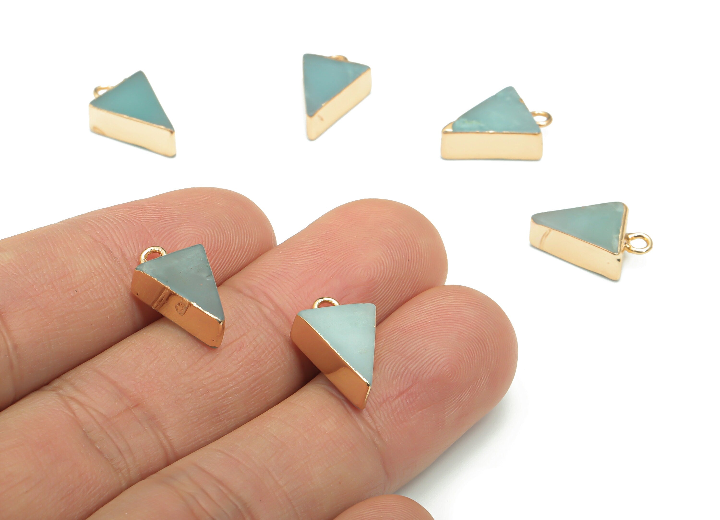 Aventurine Natural Stone Earring Charms - Brass Triangle Pendant - Gold Tone Plated Brass – Jewelry Supplies - 16.07x10.01x5.05mm – NS1635B - DOMEDBAZAAR