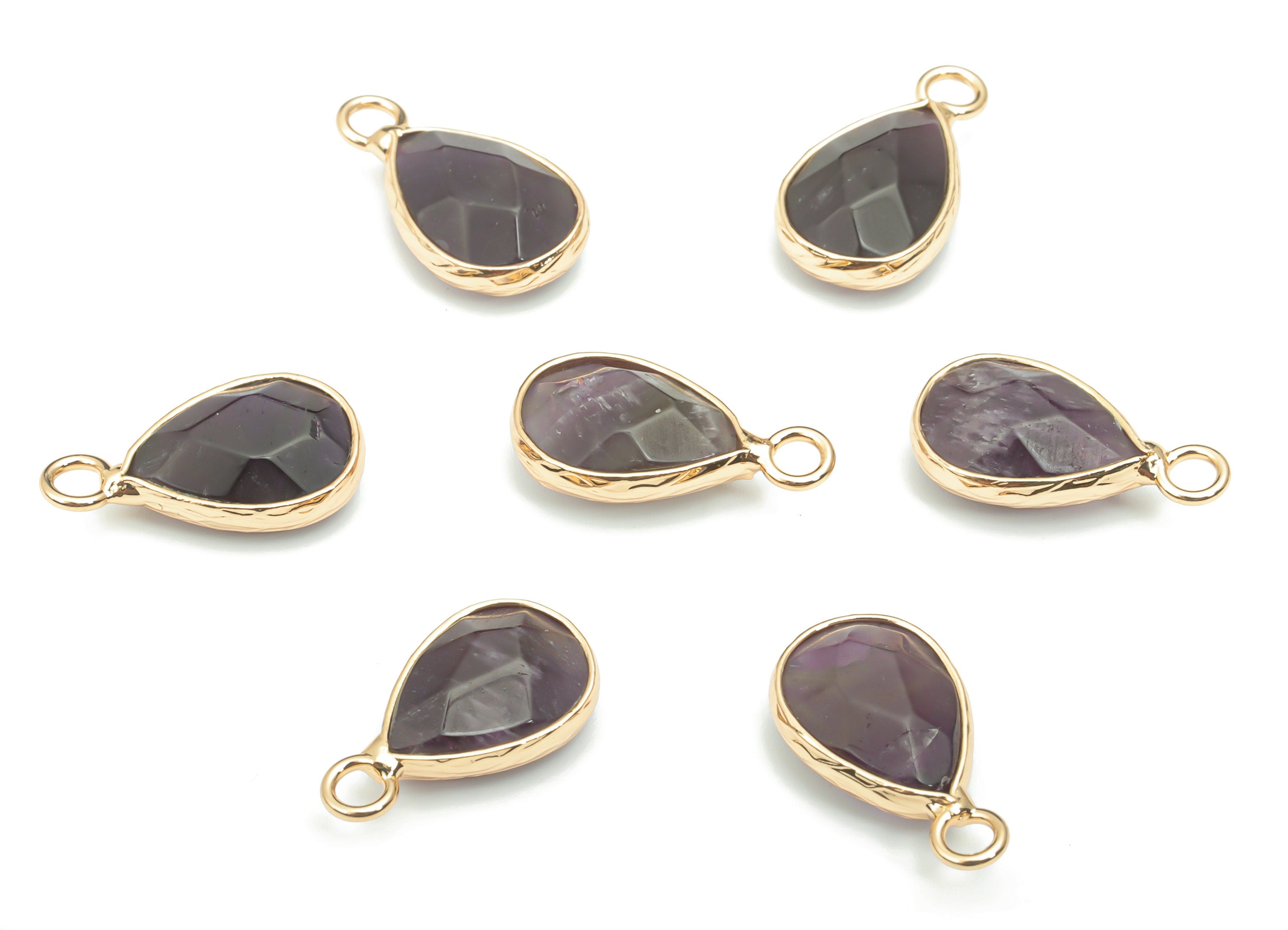 Amethyst Faceted Natural Stone Drop Charms - Brass Teardrop Pendant - Gold Tone Plated Brass – Jewelry Supplies - 17.83x9.45x4.98mm- NS1626H - DOMEDBAZAAR