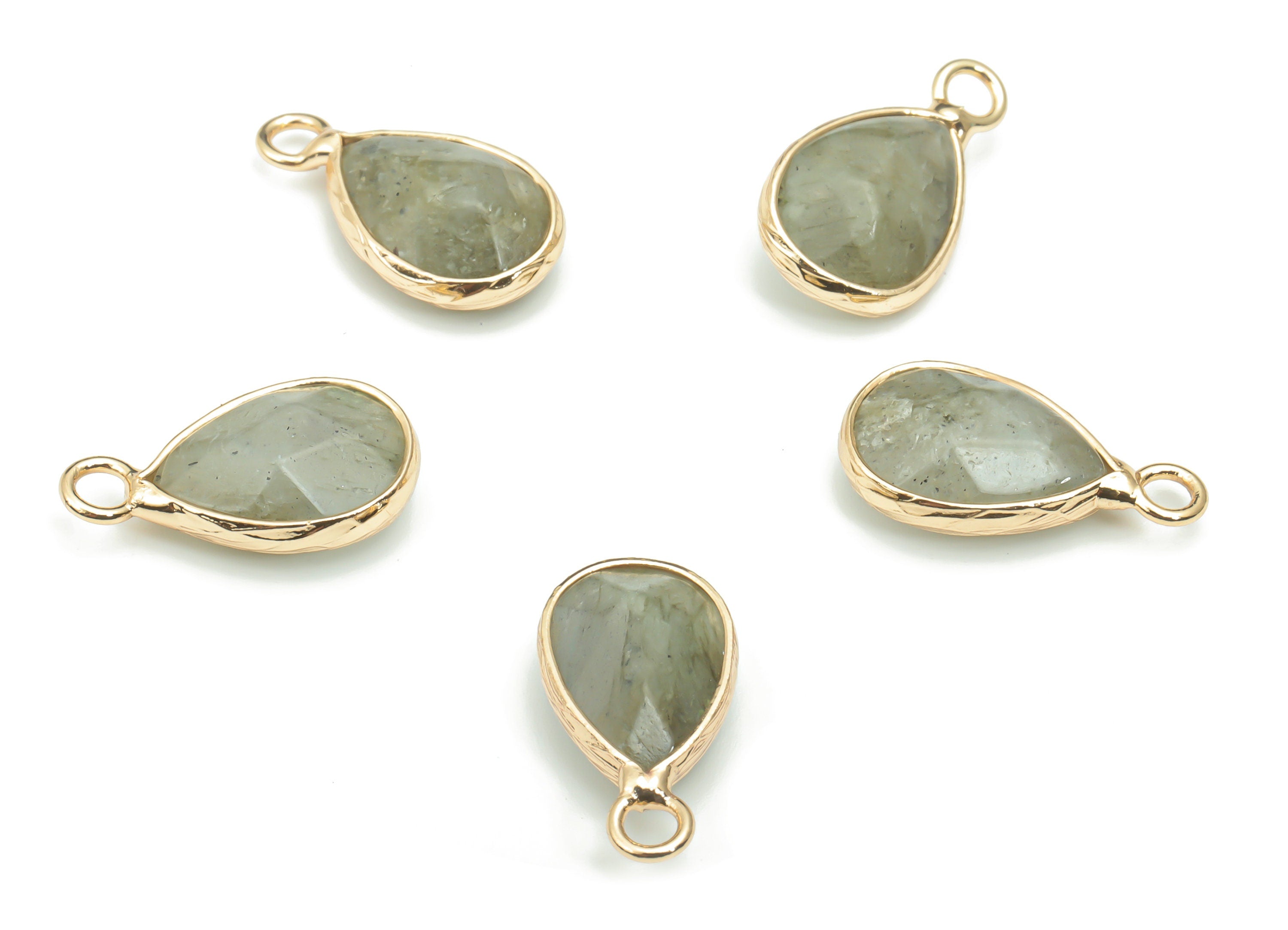 Labradorite Faceted Natural Stone Drop Charms - Brass Teardrop Pendant - Gold Tone Plated Brass – Jewelry Supplies - 17.83x9.5x5mm – NS1626F - DOMEDBAZAAR