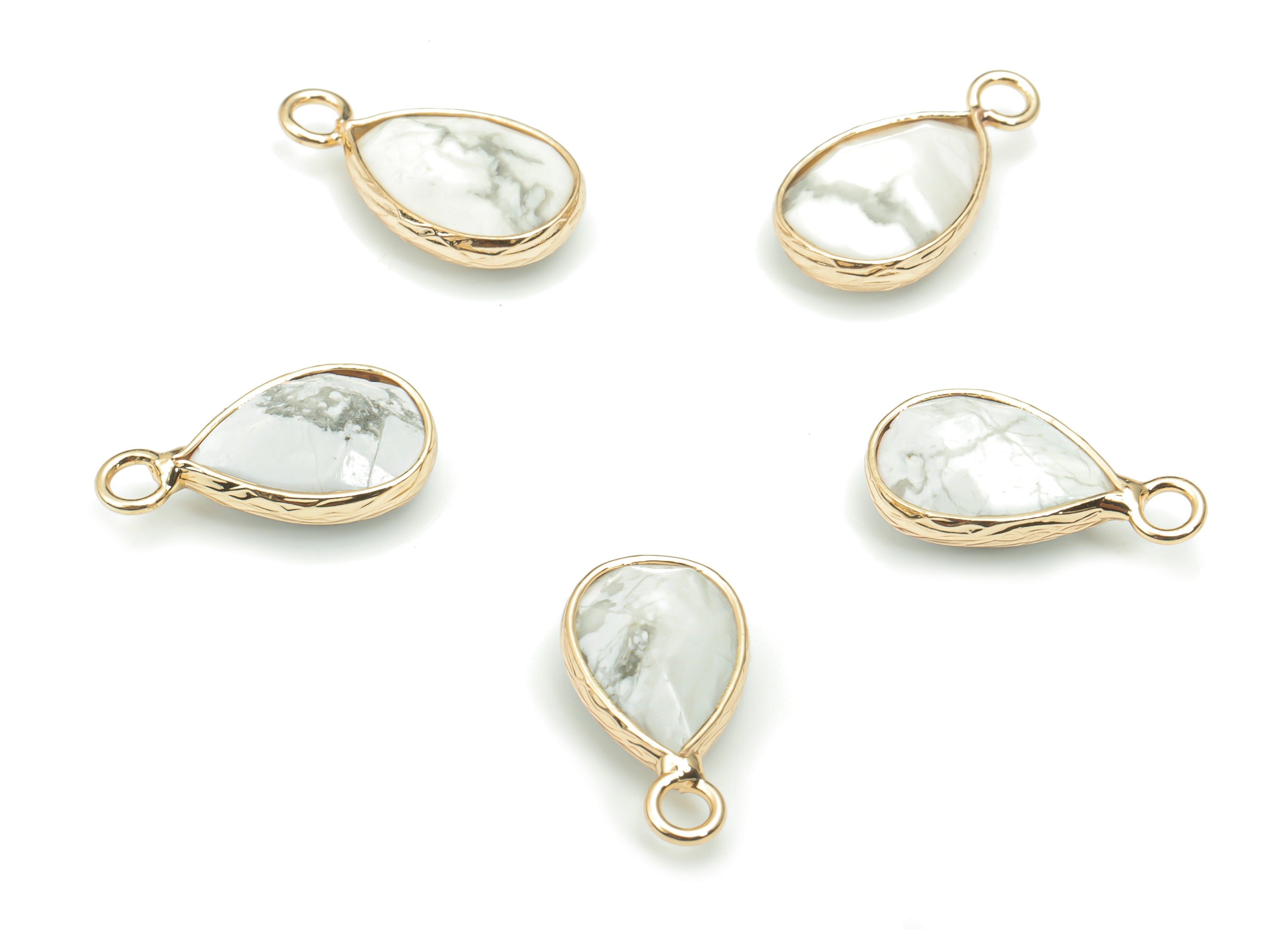 Howlite Faceted Natural Stone Teardrop Charms - Brass Drop Pendant - Gold Tone Plated Brass – Jewelry Supplies - 17.83x9.45x4.98mm – NS1626D - DOMEDBAZAAR