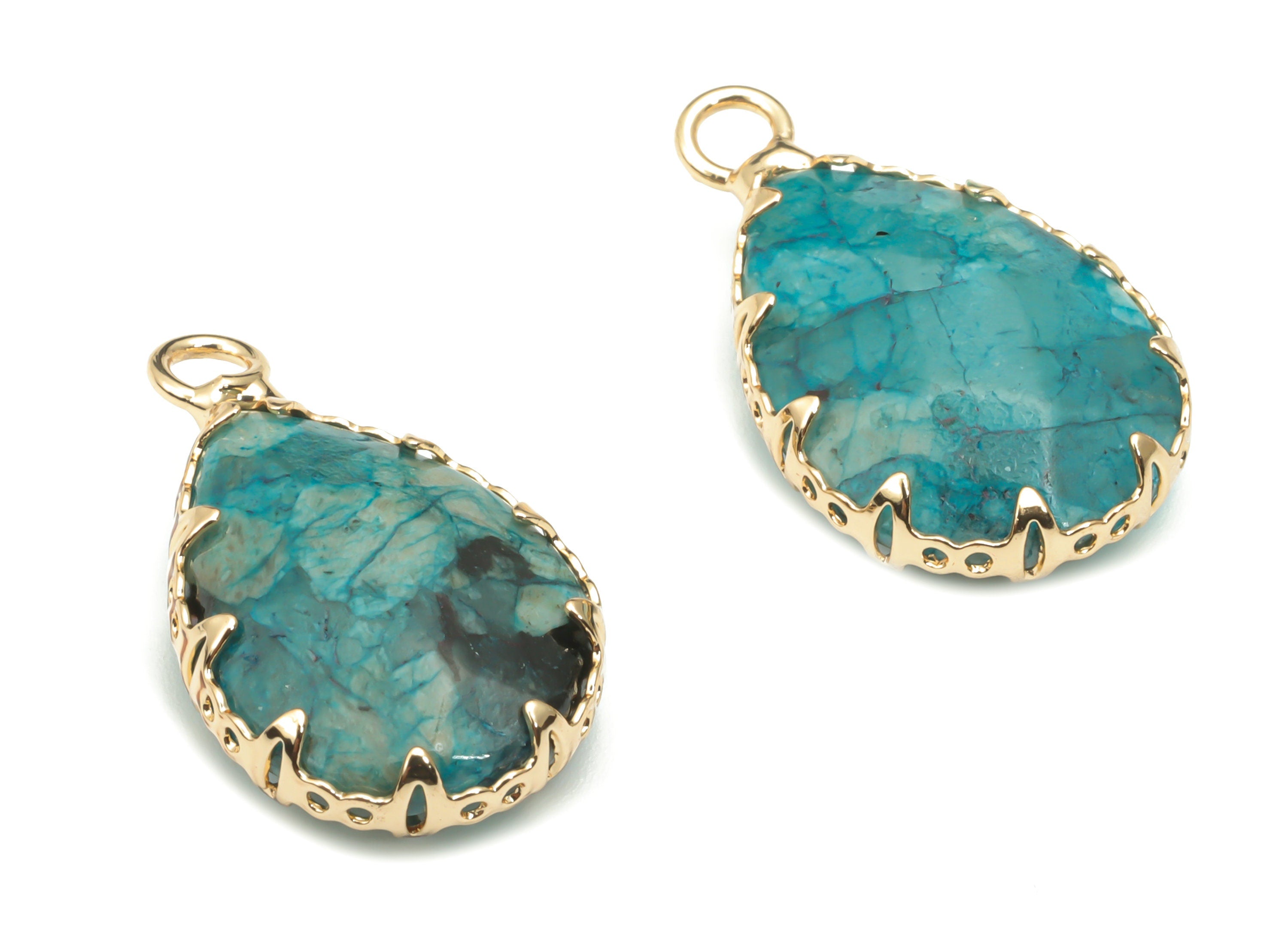 Blue Apatite Faceted Natural Stone Teardrop Charm - Brass Drop Pendant - Gold Tone Plated Brass – Jewelry Supplies - 23.1x13.9x5.6mm–NS1636J - DOMEDBAZAAR
