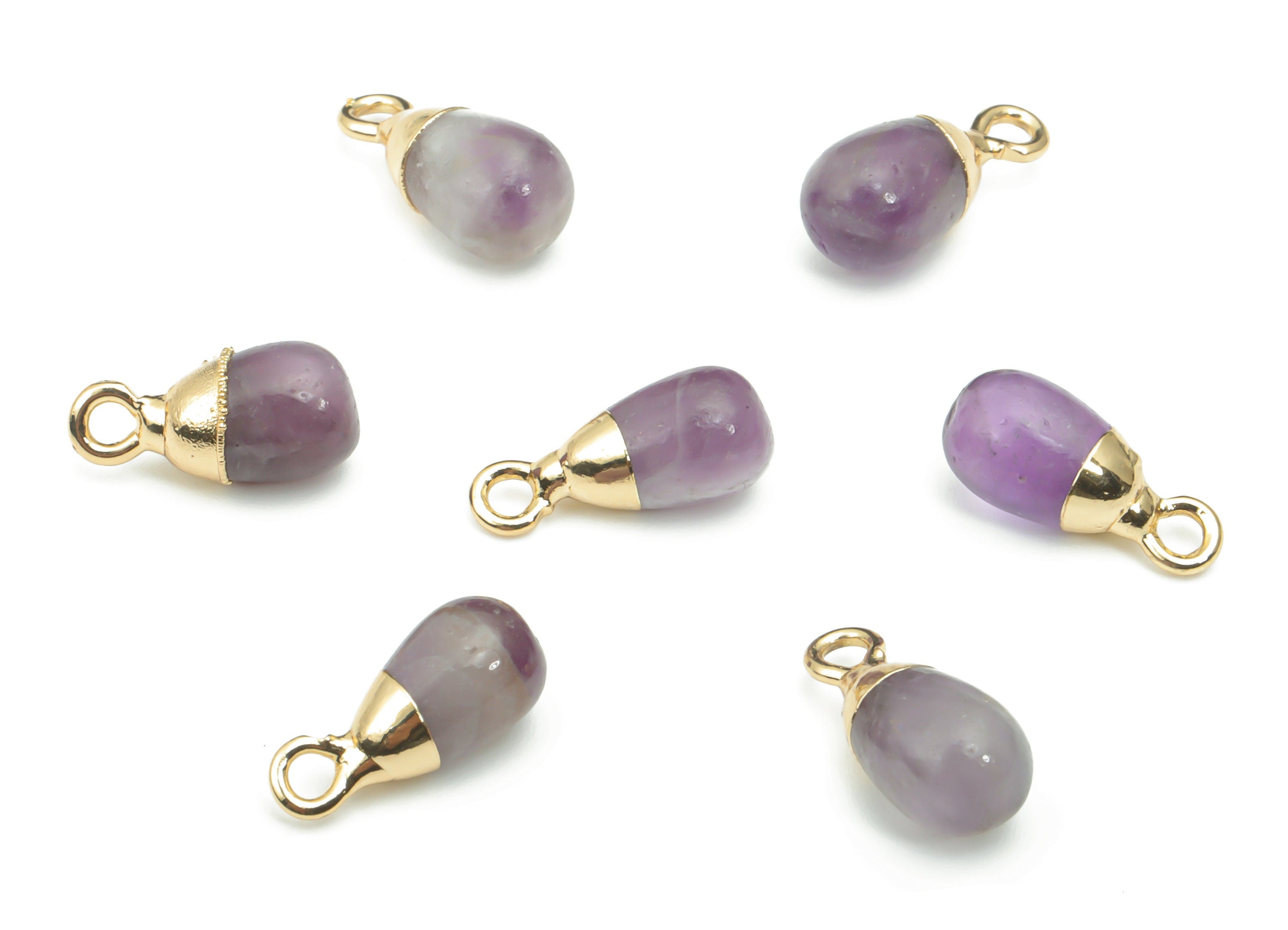 Amethyst Natural Stone Drop Earring Charms - Brass Beads Pendant - Gold Tone Plated Brass – Jewelry Supplies - 13.4x6.15x6.06mm – NS1645C - DOMEDBAZAAR