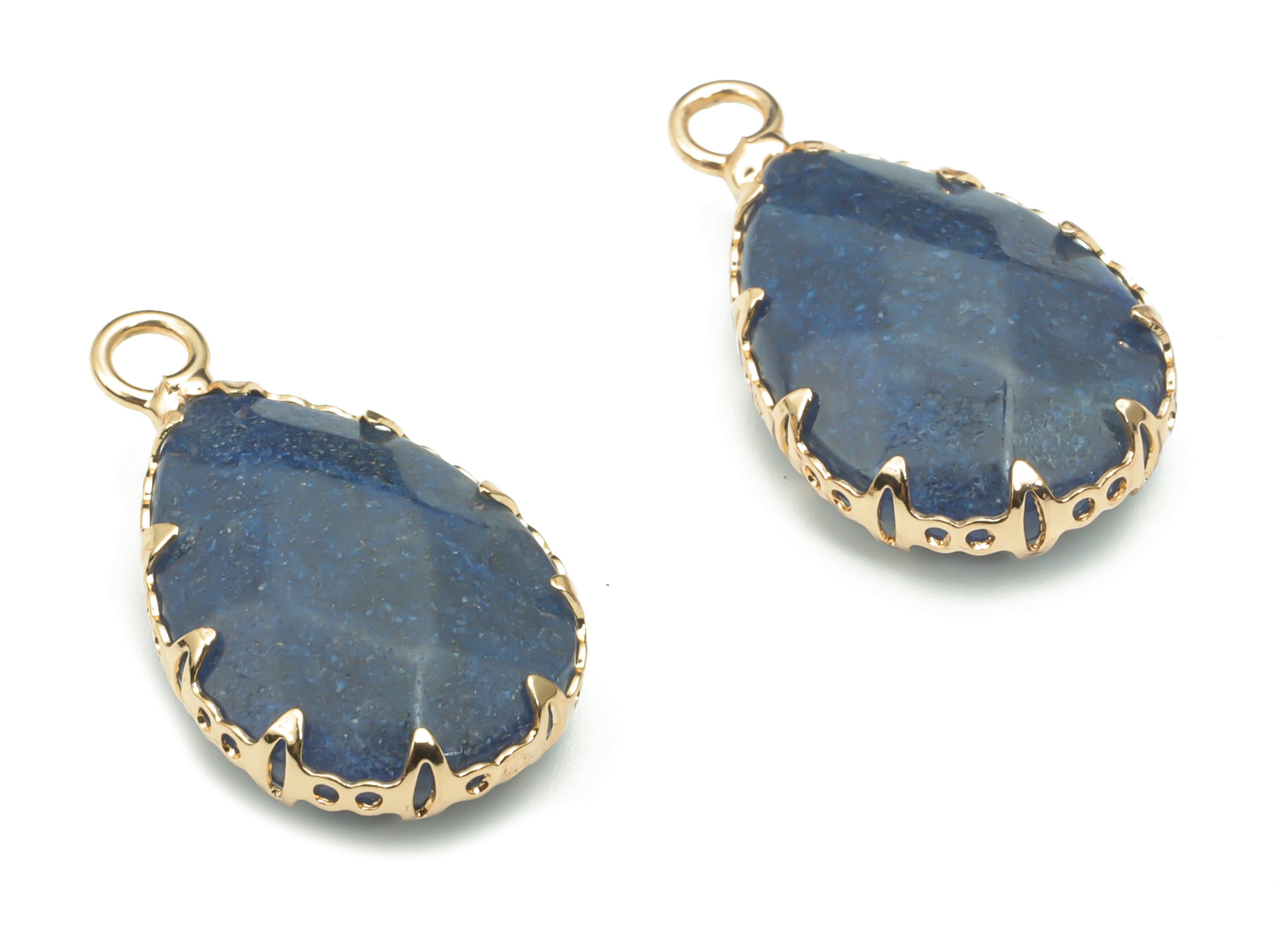 Blue Aventurine Faceted Natural Stone Teardrop Charms - Brass Drop Pendant - Gold Tone Plated Brass – 23.14x13.93x5.6mm – NS1636D - DOMEDBAZAAR