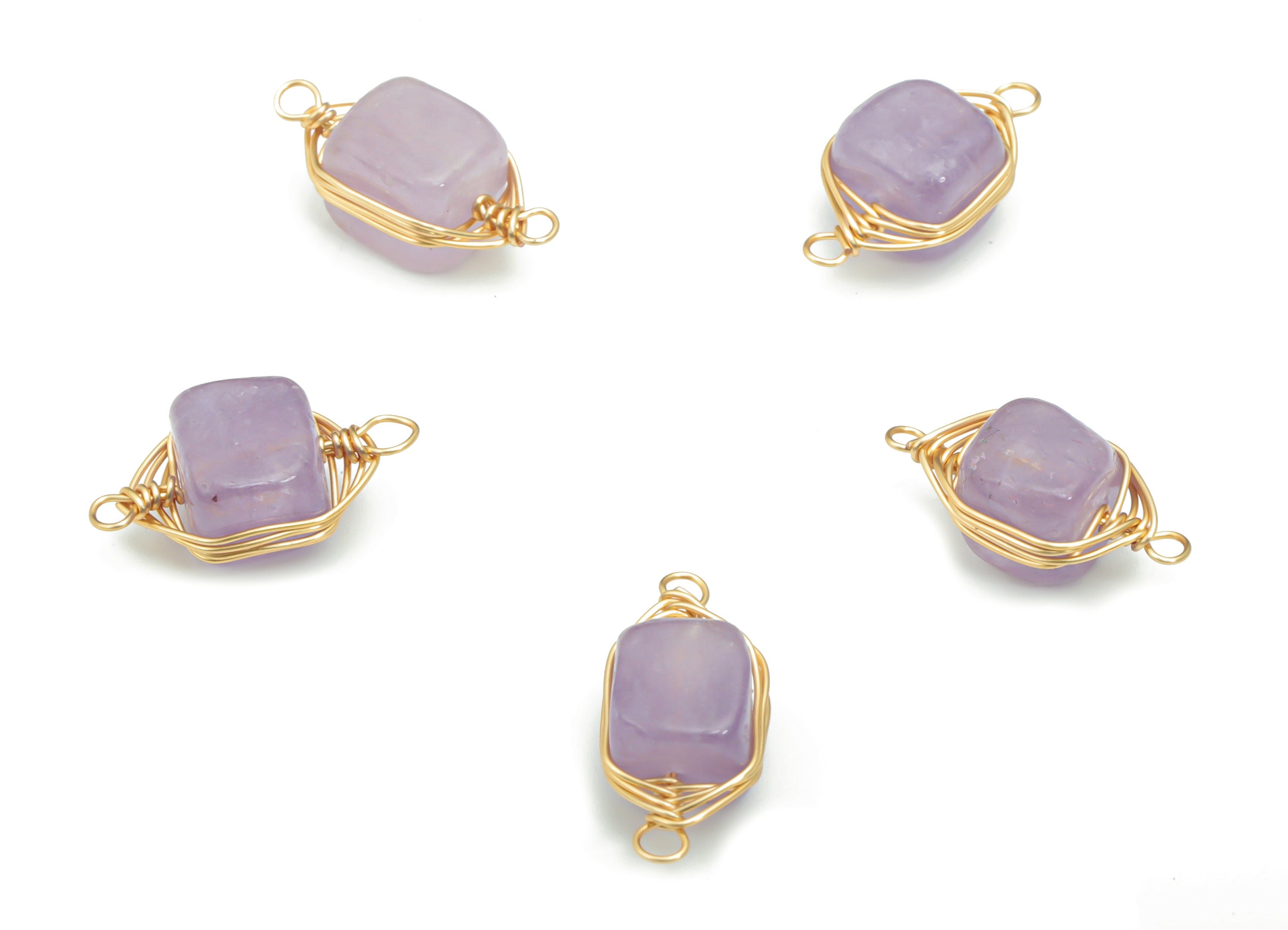 Amethyst Faceted Natural Stone Earring Connectors - Brass Wire Wrapped Stone Bracelet - Gold Tone Plated Brass – 17.97x8.15x7.02mm – NS1653D - DOMEDBAZAAR