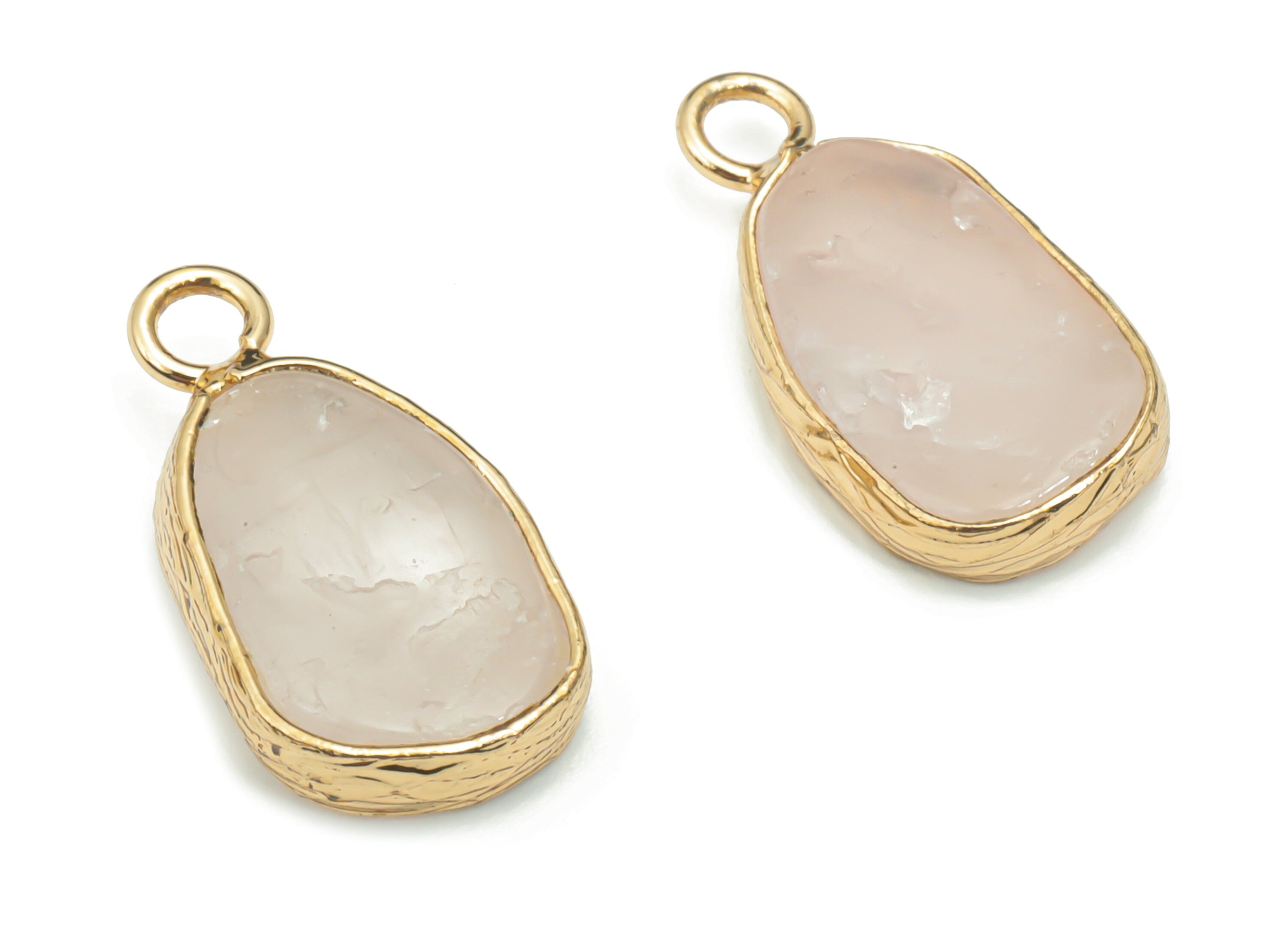 Rose Quartz Faceted Natural Stone Charms - Brass Irregular Pendant - Gold Tone Plated Brass – Jewelry Supplies - 19.92x10.94x3.8mm – NS1640A - DOMEDBAZAAR