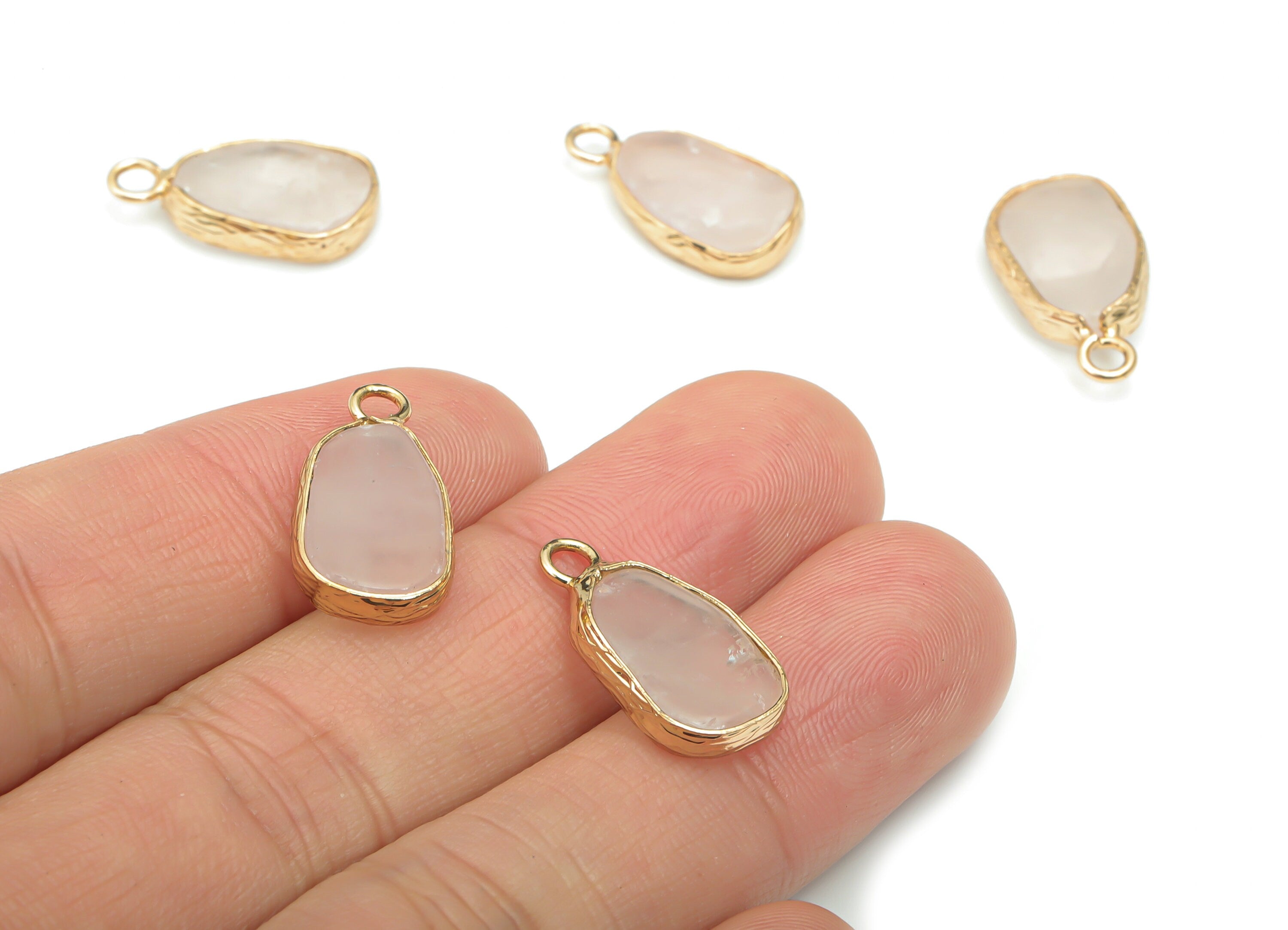 Rose Quartz Faceted Natural Stone Charms - Brass Irregular Pendant - Gold Tone Plated Brass – Jewelry Supplies - 19.92x10.94x3.8mm – NS1640A - DOMEDBAZAAR