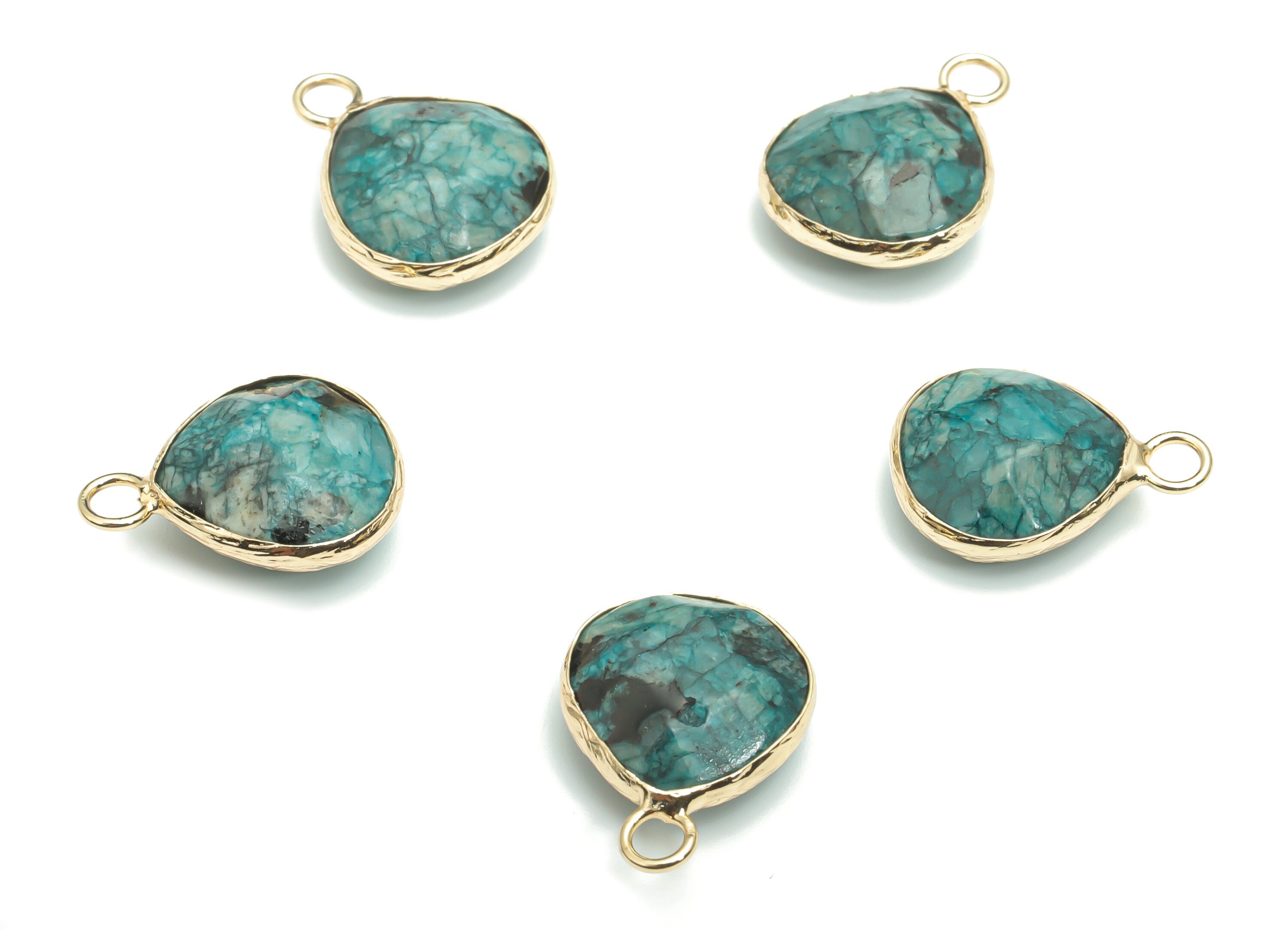 Qinghai Cui Faceted Natural Stone Triangle Earring Charms - Brass Triangle Pendant - Gold Tone Plated Brass – 17.82x13.5x6.06mm – NS1638E - DOMEDBAZAAR