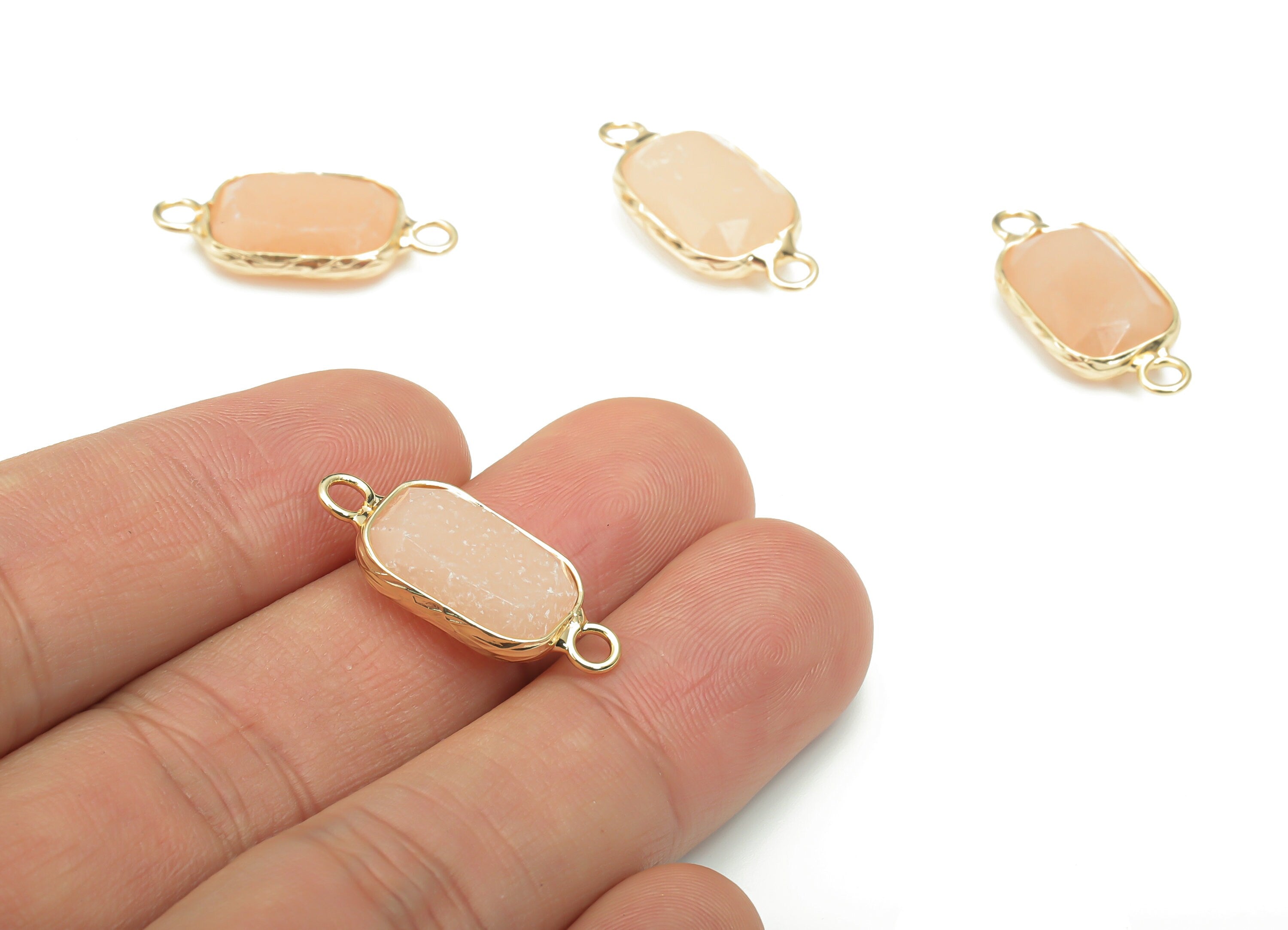 Orange Jade Faceted Natural Stone Earring Connectors - Brass Rectangle Bracelet - Gold Tone Plated Brass – 24.43x11.49x5.23mm – NS1630A - DOMEDBAZAAR