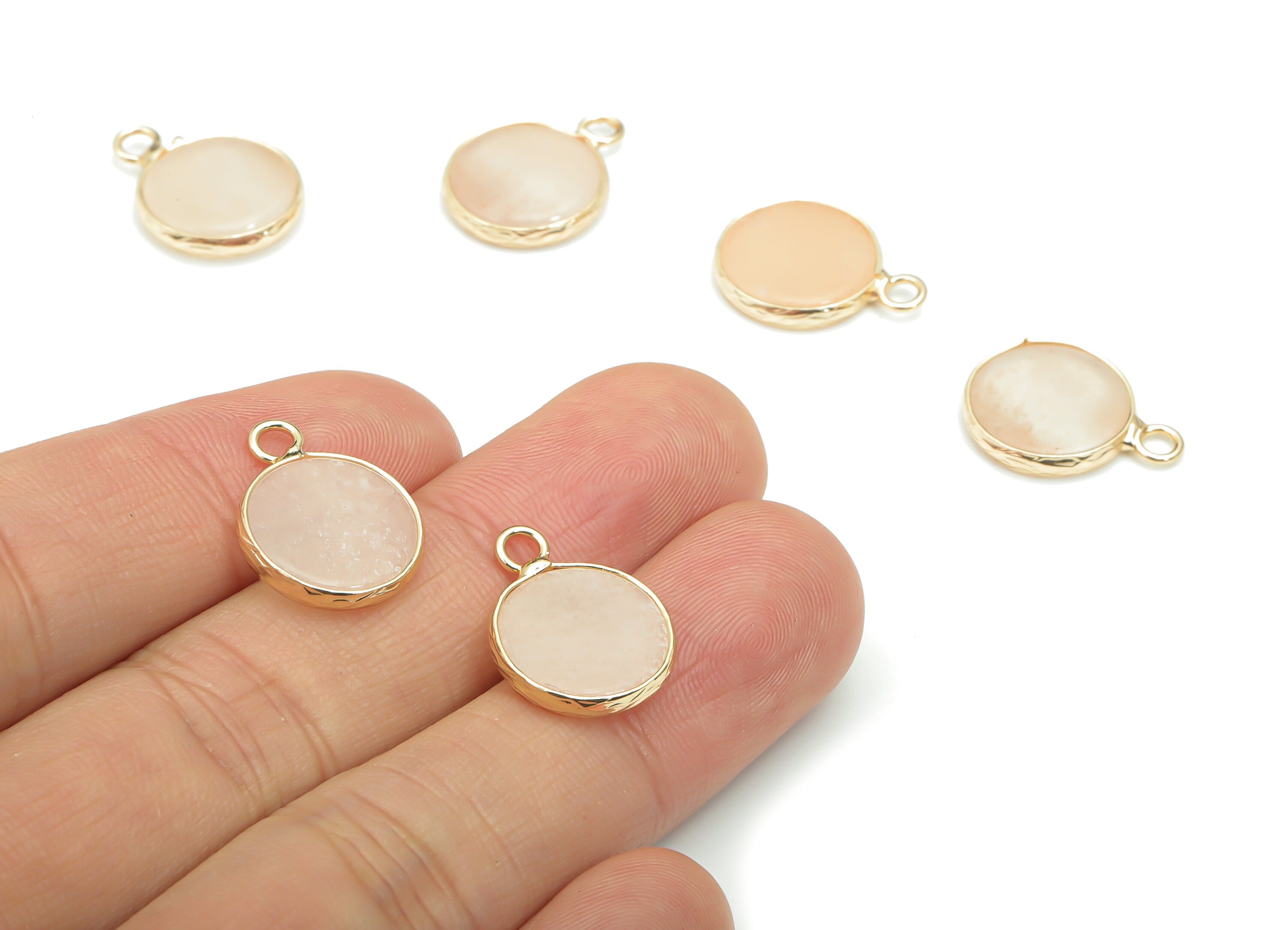 Imperial Topaz Crystal Natural Stone Charms - Brass Circle Pendant - Gold Tone Plated Brass – Jewelry Supplies - 18.43x13.8x2.4mm – NS1639B - DOMEDBAZAAR