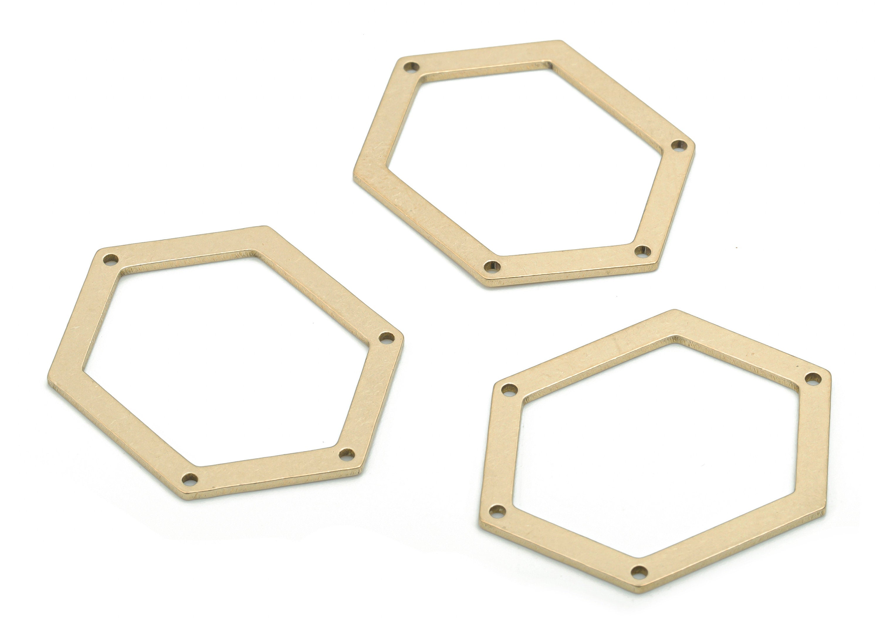 Brass Hexagon Earring Connectors - Raw Brass Hexagon Charms and Pendant - 4 Holes - Jewelry Making Supplies - 32.54x24.3x0.96mm - PP5178 - DOMEDBAZAAR