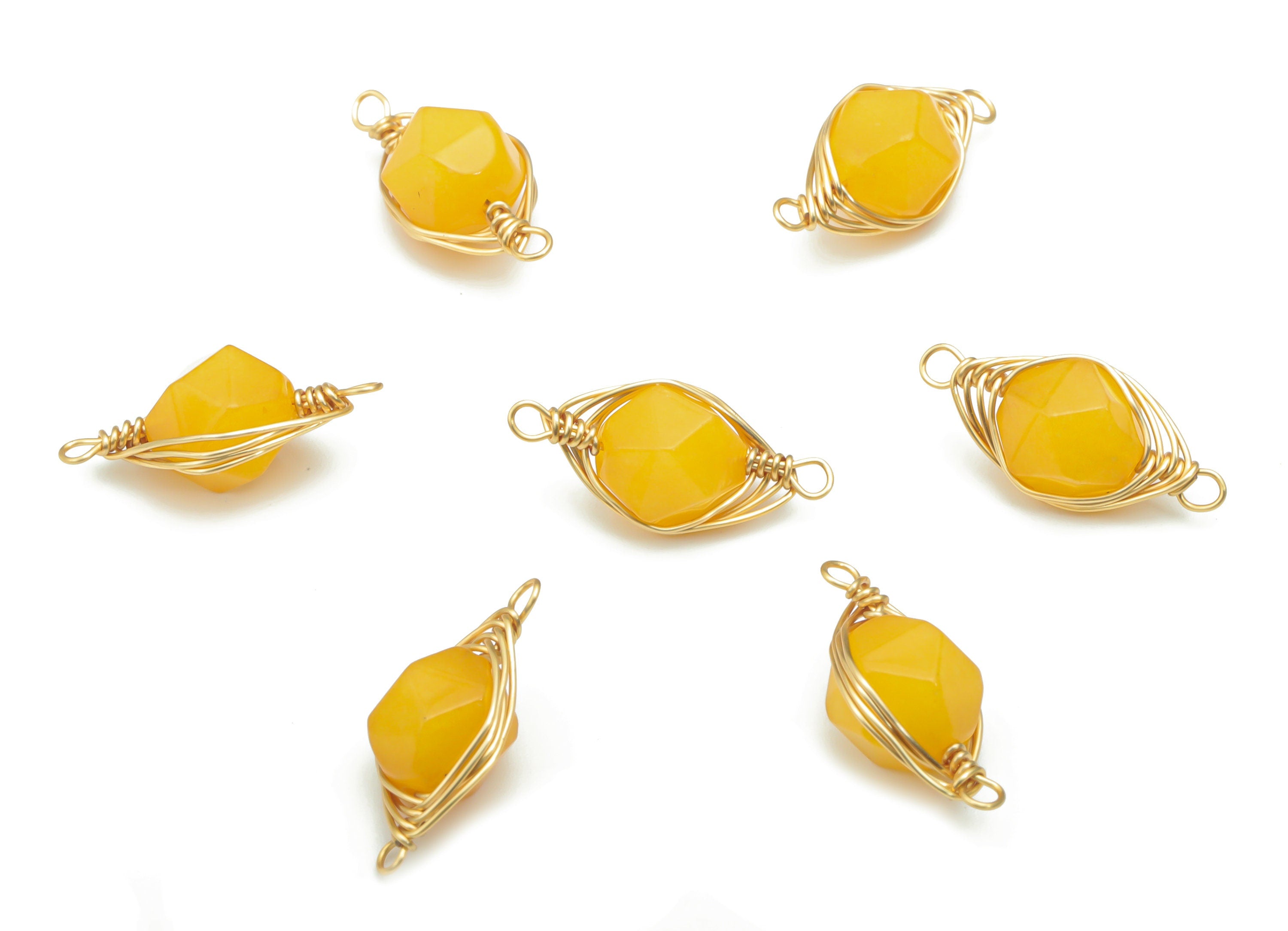 Calcite Orange Faceted Natural Stone Connectors - Brass Wire Wrapped Stone Bracelet - Gold Tone Plated Brass – 17.85x8.32x6.85mm – NS1653B - DOMEDBAZAAR