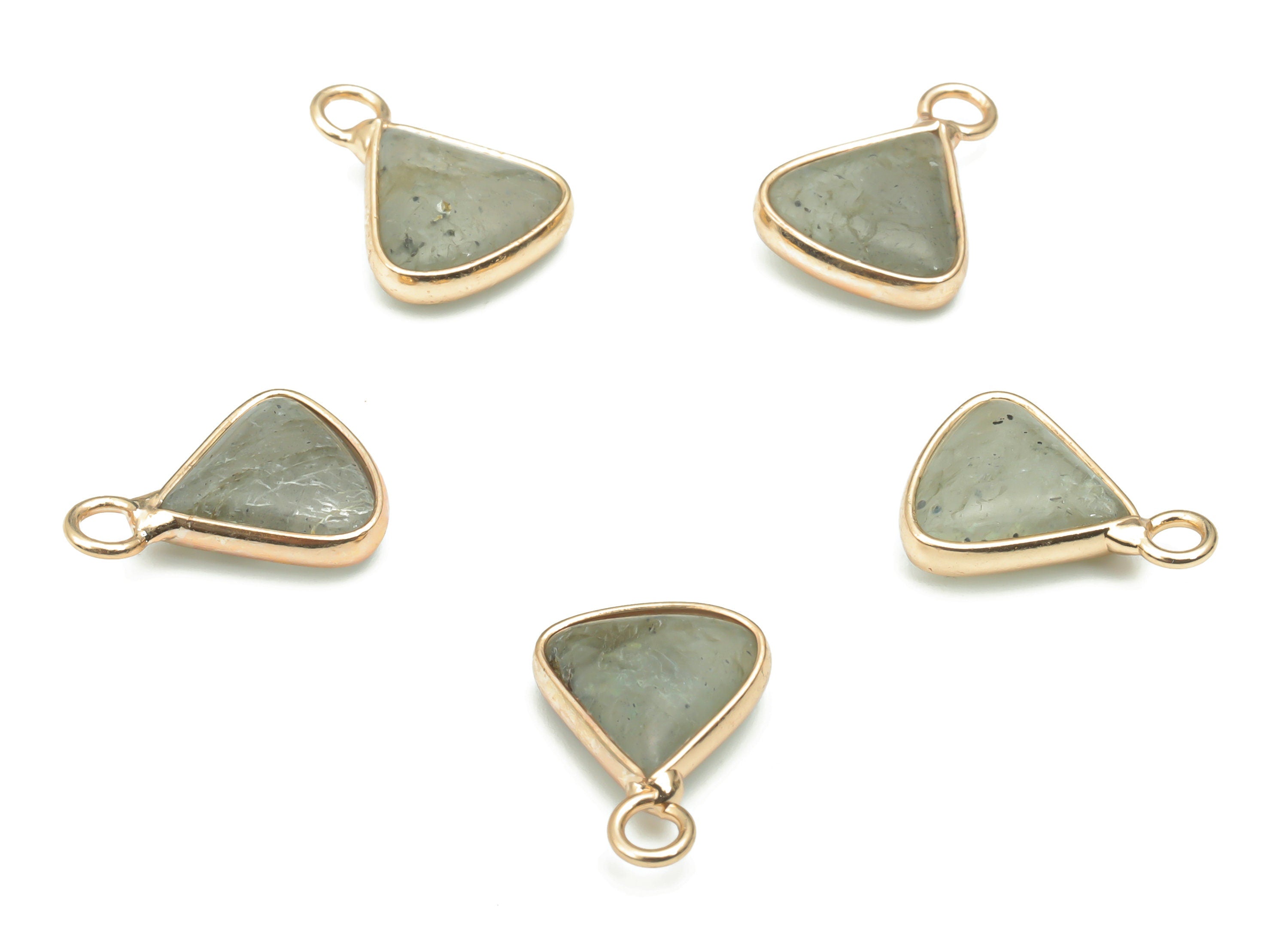 Labradorite Faceted Natural Stone Triangle Earring Charms - Brass Triangle Pendant - Gold Tone Plated Brass – 15.63x11.23x3.91mm – NS1656A - DOMEDBAZAAR