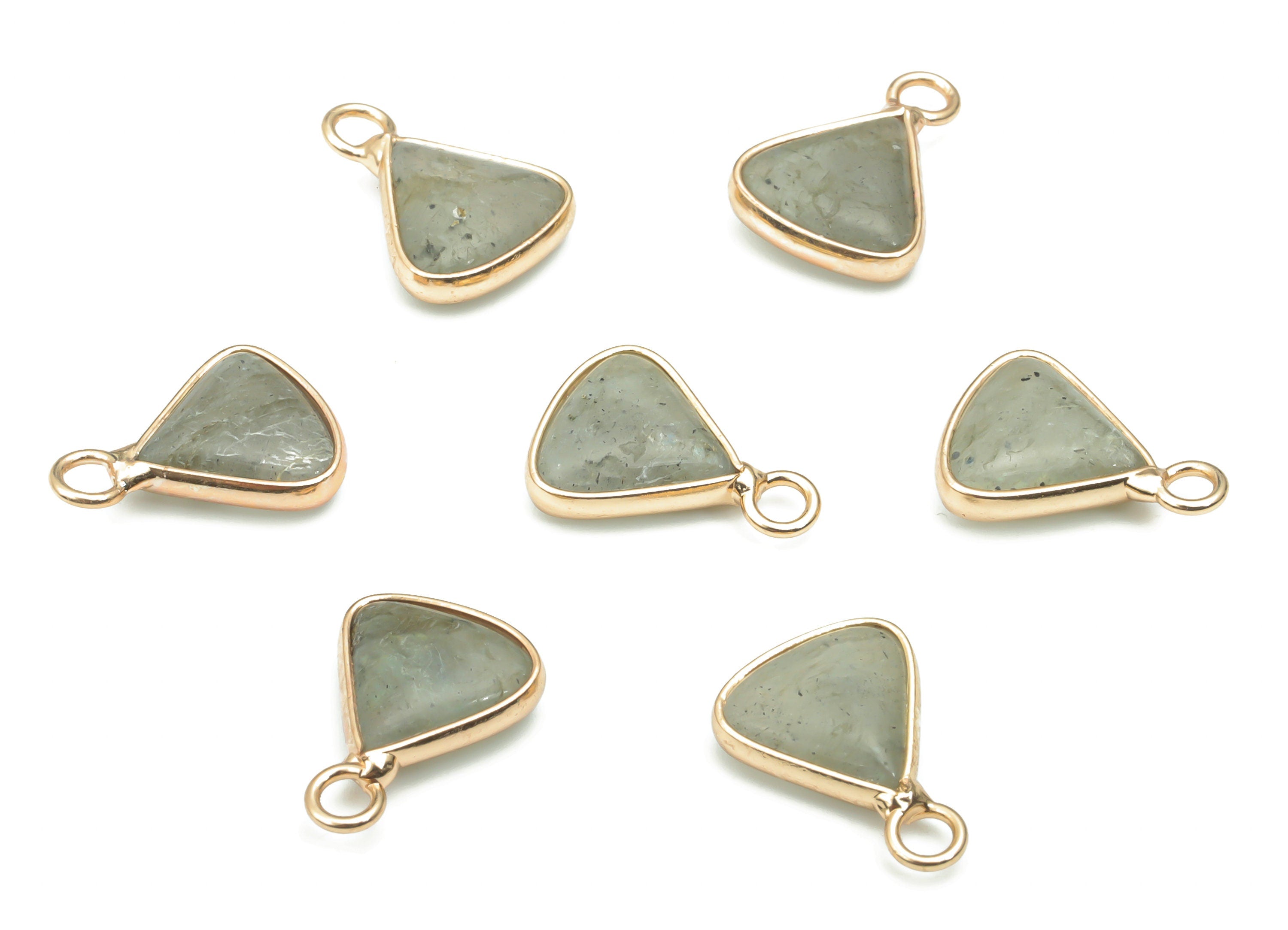 Labradorite Faceted Natural Stone Triangle Earring Charms - Brass Triangle Pendant - Gold Tone Plated Brass – 15.63x11.23x3.91mm – NS1656A - DOMEDBAZAAR