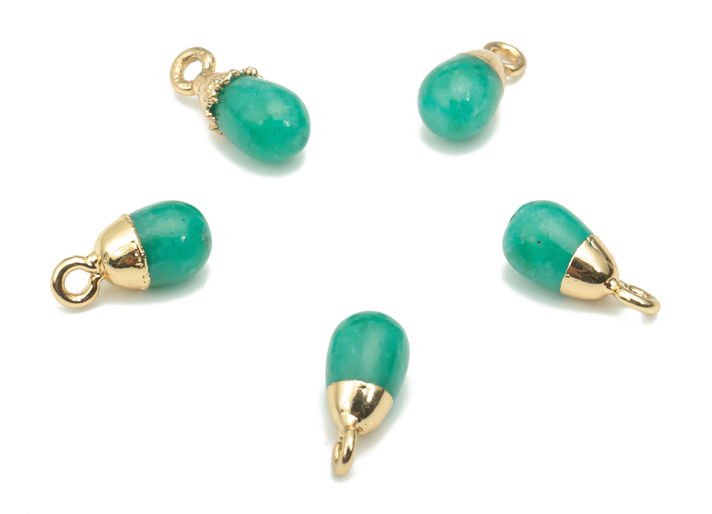 Green Aventurine Natural Stone Drop Charms - Brass Beads Pendant - Gold Tone Plated Brass – Jewelry Supplies - 13.86x6.37x6.35mm – NS1645G - DOMEDBAZAAR
