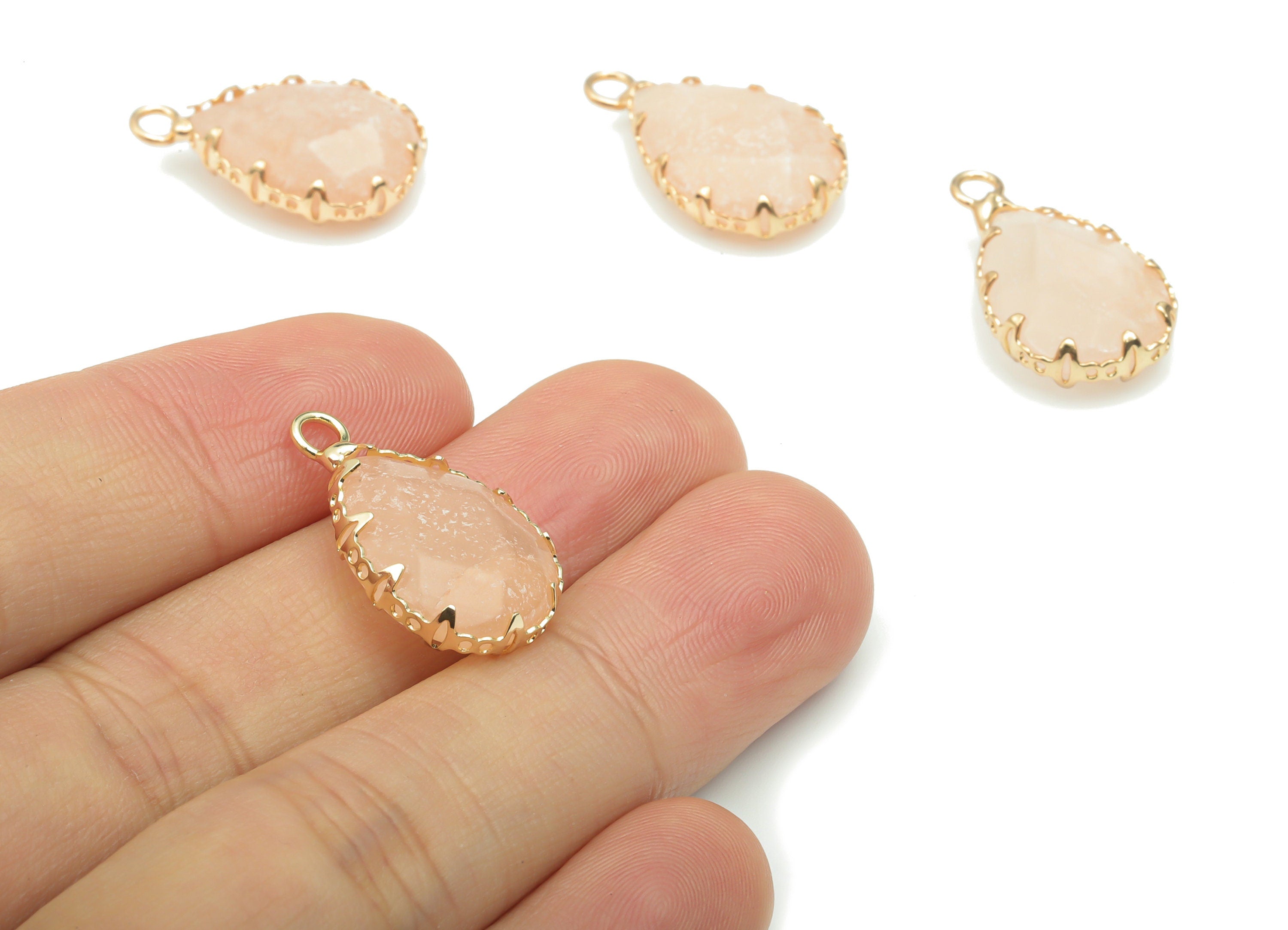 Rose Quartz Faceted Natural Stone Teardrop Charms - Brass Drop Pendant - Gold Tone Plated Brass – Jewelry Supplies - 23.1x13.9x5.6mm–NS1636G - DOMEDBAZAAR