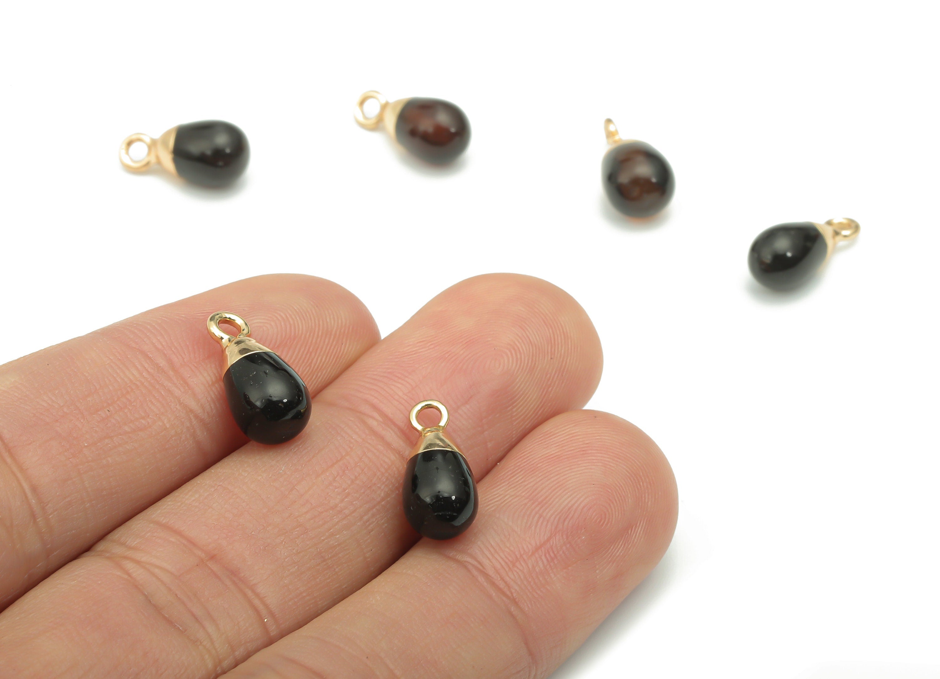 Black Onyx Natural Stone Drop Earring Charms - Brass Beads Pendant - Gold Tone Plated Brass – Jewelry Supplies - 13.99x6.48x6.46mm – NS1645E - DOMEDBAZAAR