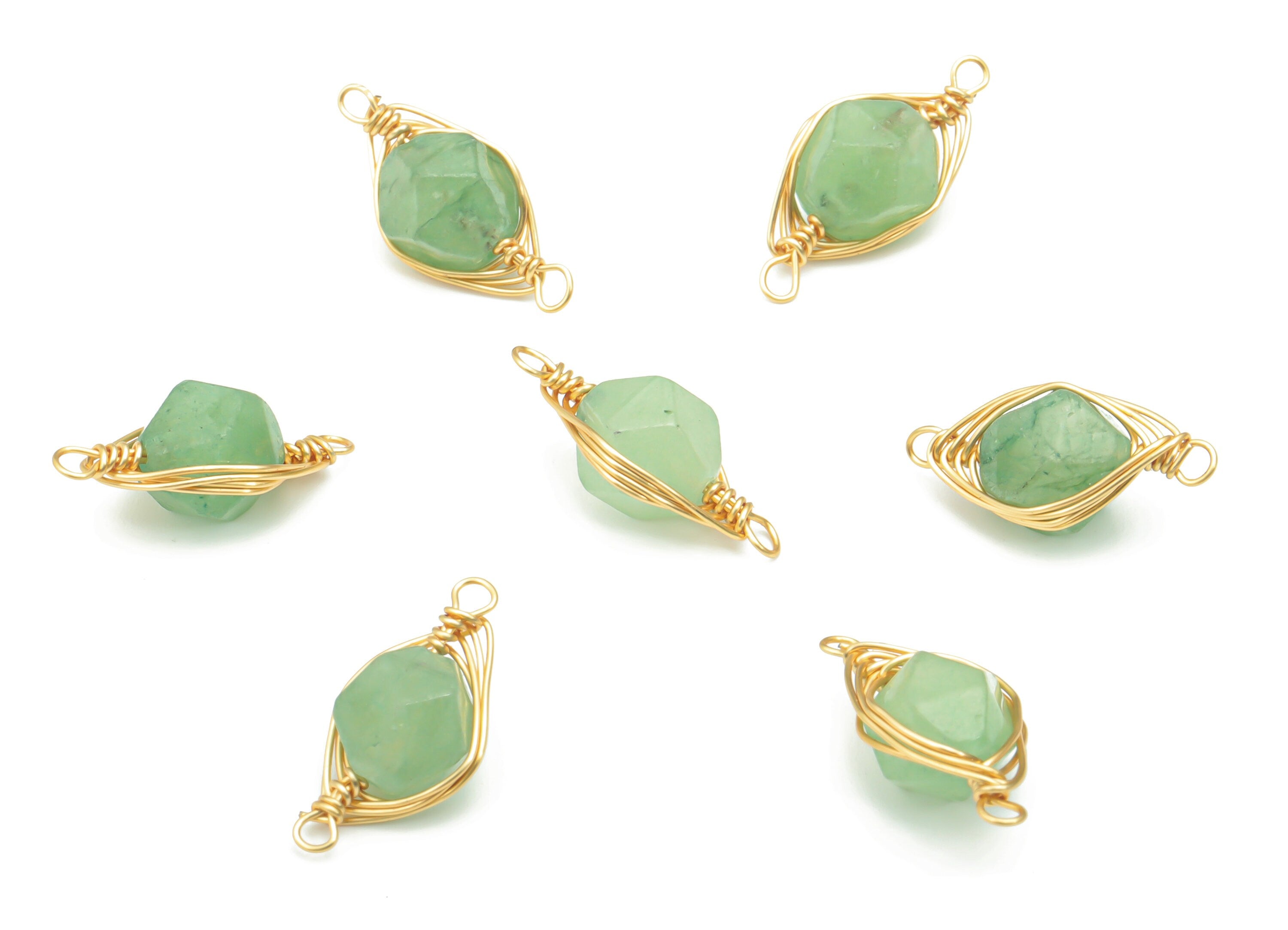 Aventurine Natural Stone Earring Connectors - Brass Wire Wrapped Stone Bracelet - Gold Tone Plated Brass – 15.97x6.49x6.14mm – NS1653F - DOMEDBAZAAR
