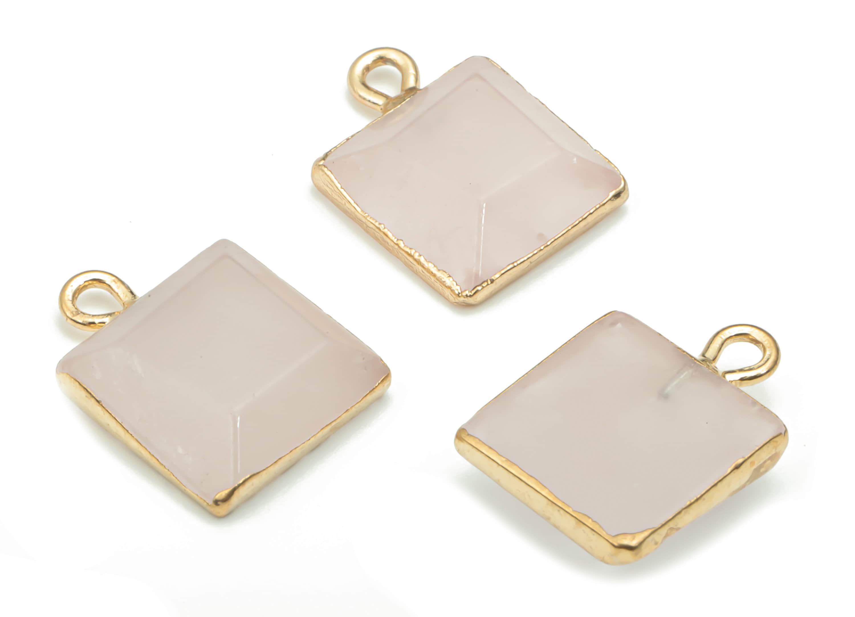 Rose Quartz Natural Stone Square Charms - Brass Square Pendant - Gold Tone Plated Brass – Jewelry Supplies - 15.05x11.76x3.95mm – NS1641B - DOMEDBAZAAR