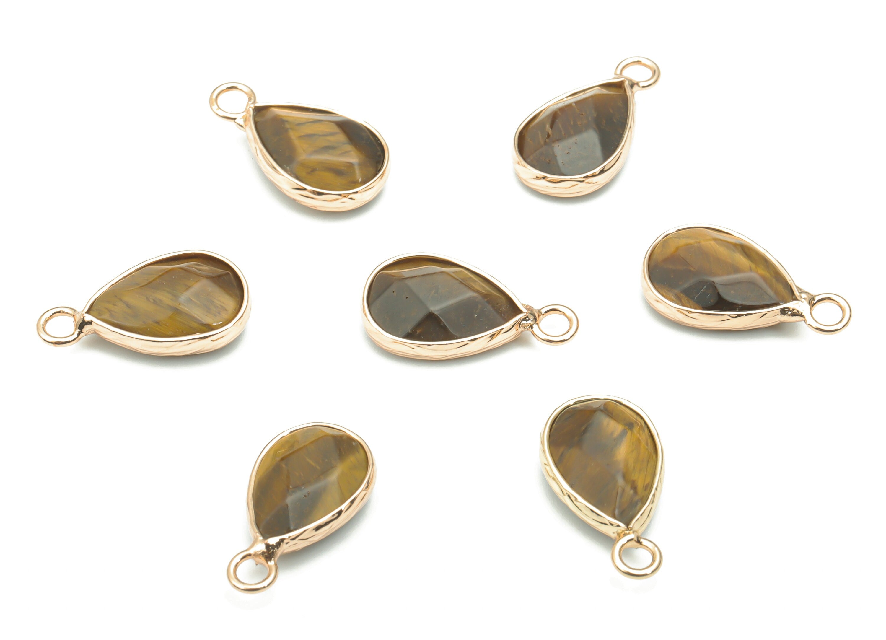 Tiger eye Faceted Natural Stone Drop Charms - Brass Teardrop Pendant - Gold Tone Plated Brass – Jewelry Supplies - 17.83x9.45x5mm– NS1626B - DOMEDBAZAAR