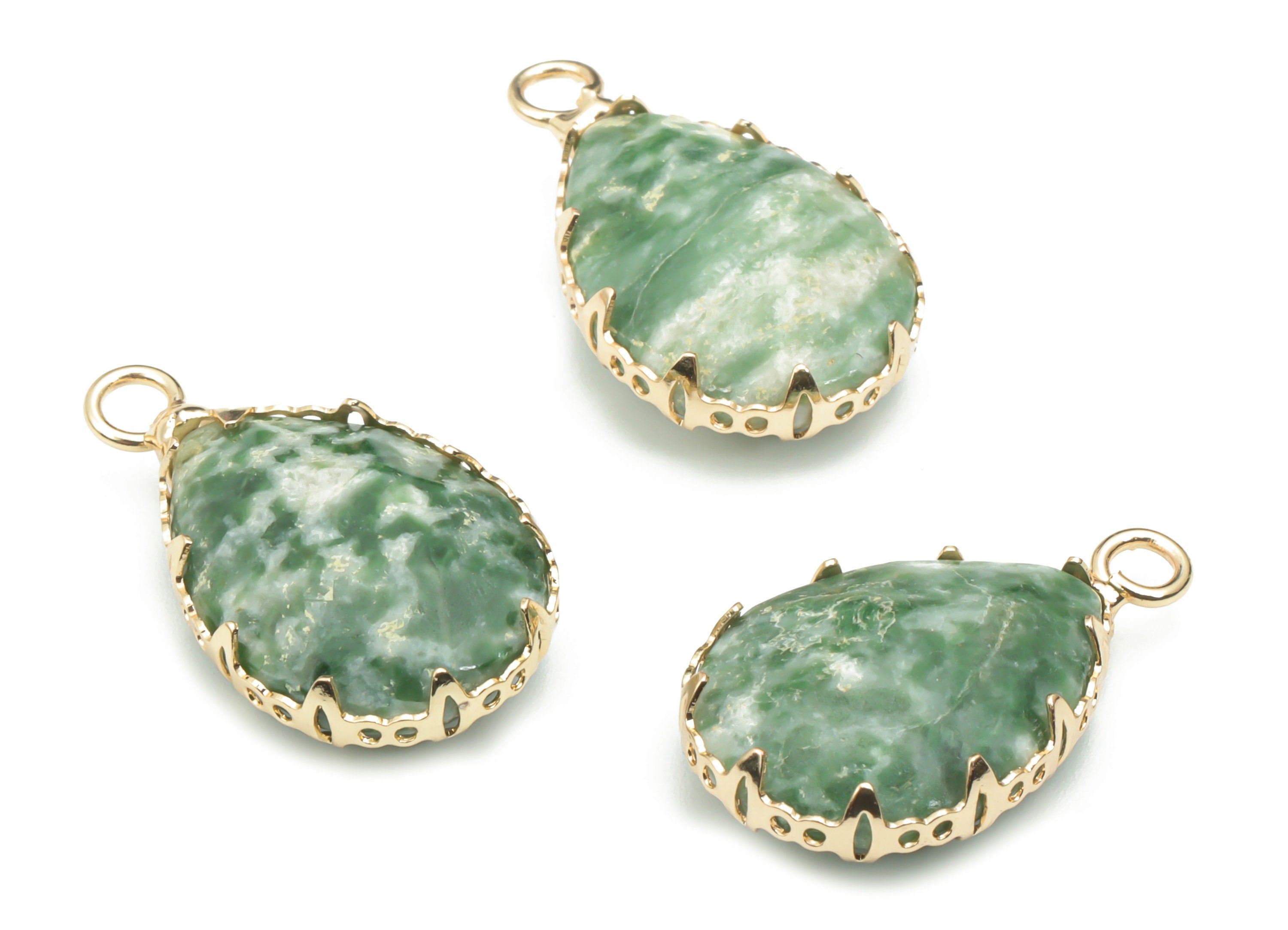 Peace Jade Faceted Natural Stone Teardrop Charms - Brass Drop Pendant - Gold Tone Plated Brass – Jewelry Supplies - 23.1x13.9x5.6mm –NS1636K - DOMEDBAZAAR