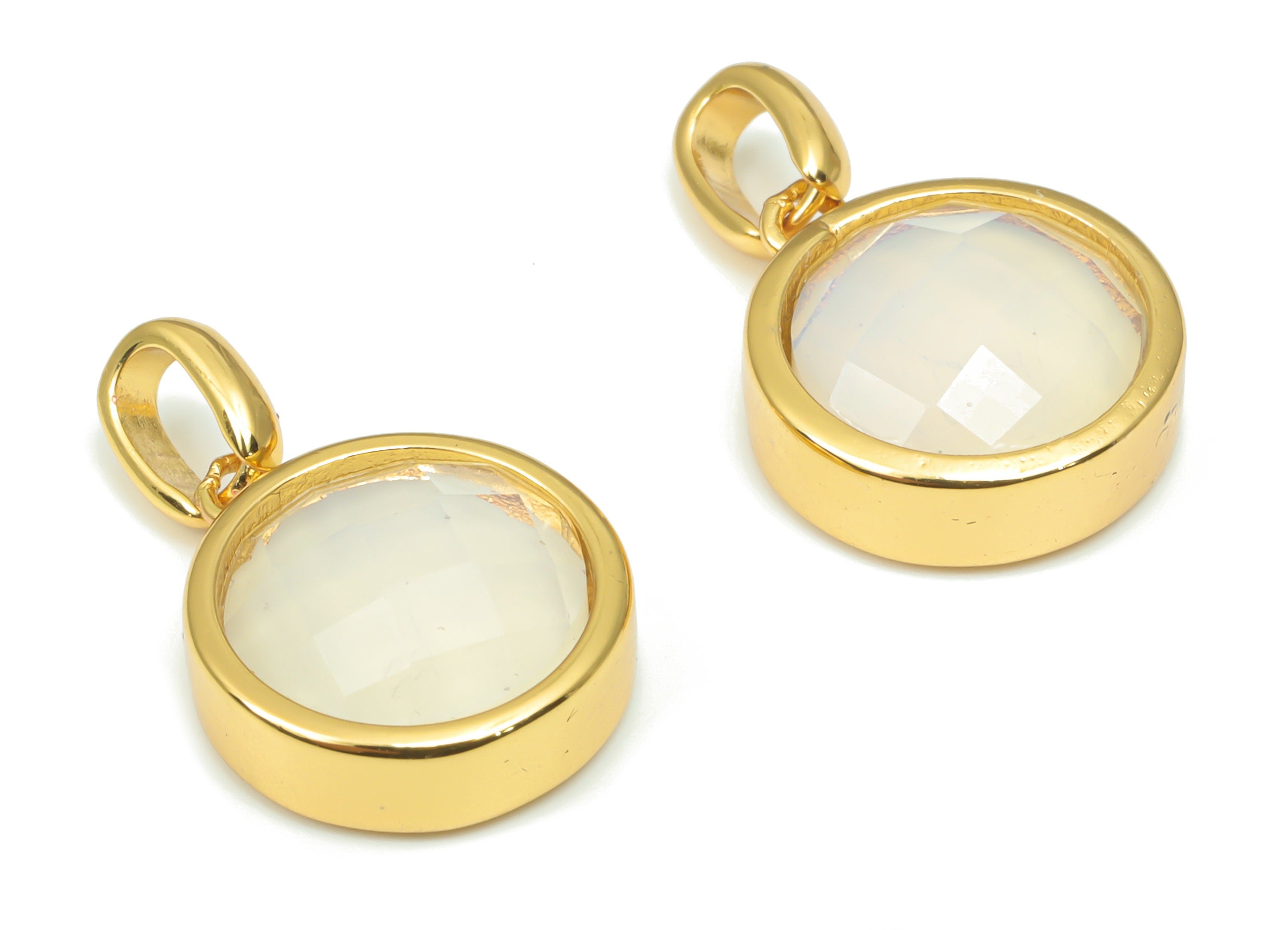 Opalite Natural Stone Faceted Round Earring Charms With Loop - Brass Circle Pendant - Gold Tone Plated Brass – 20.07x12.71x5.9mm – NS1666K - DOMEDBAZAAR