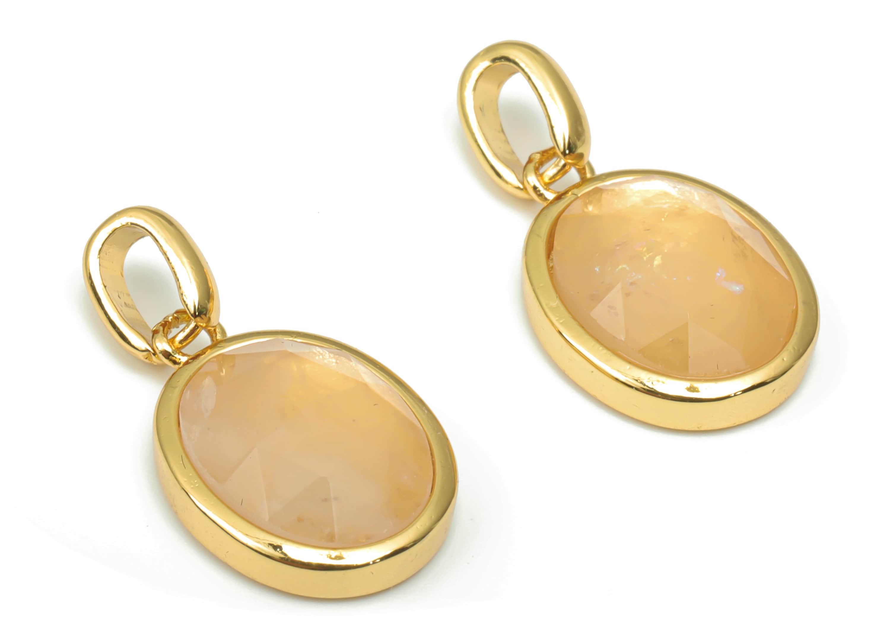 Rose Quartz Faceted Oval Charms With Loop - 10x12mm Natural Stone - Brass Oval Pendant - Gold Tone Plated Brass – 20.33x10.9x4.9mm – NS1670D - DOMEDBAZAAR