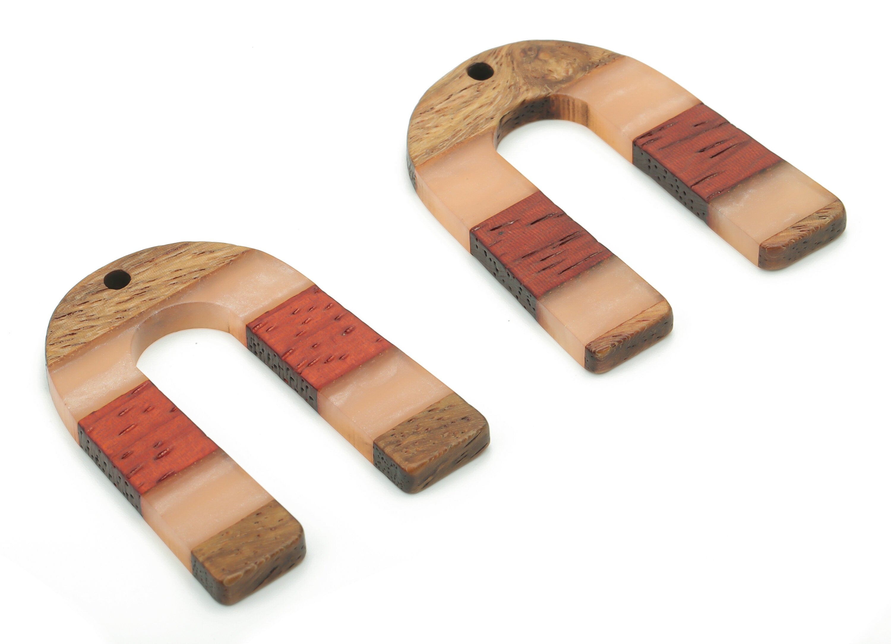Walnut Wood U Earring Charms - Resin Semi circle Pendant - Apricot Red& Coffee Resin U - Jewelry Supplies - 36.89x28.06x3.05mm - BB1107B - DOMEDBAZAAR