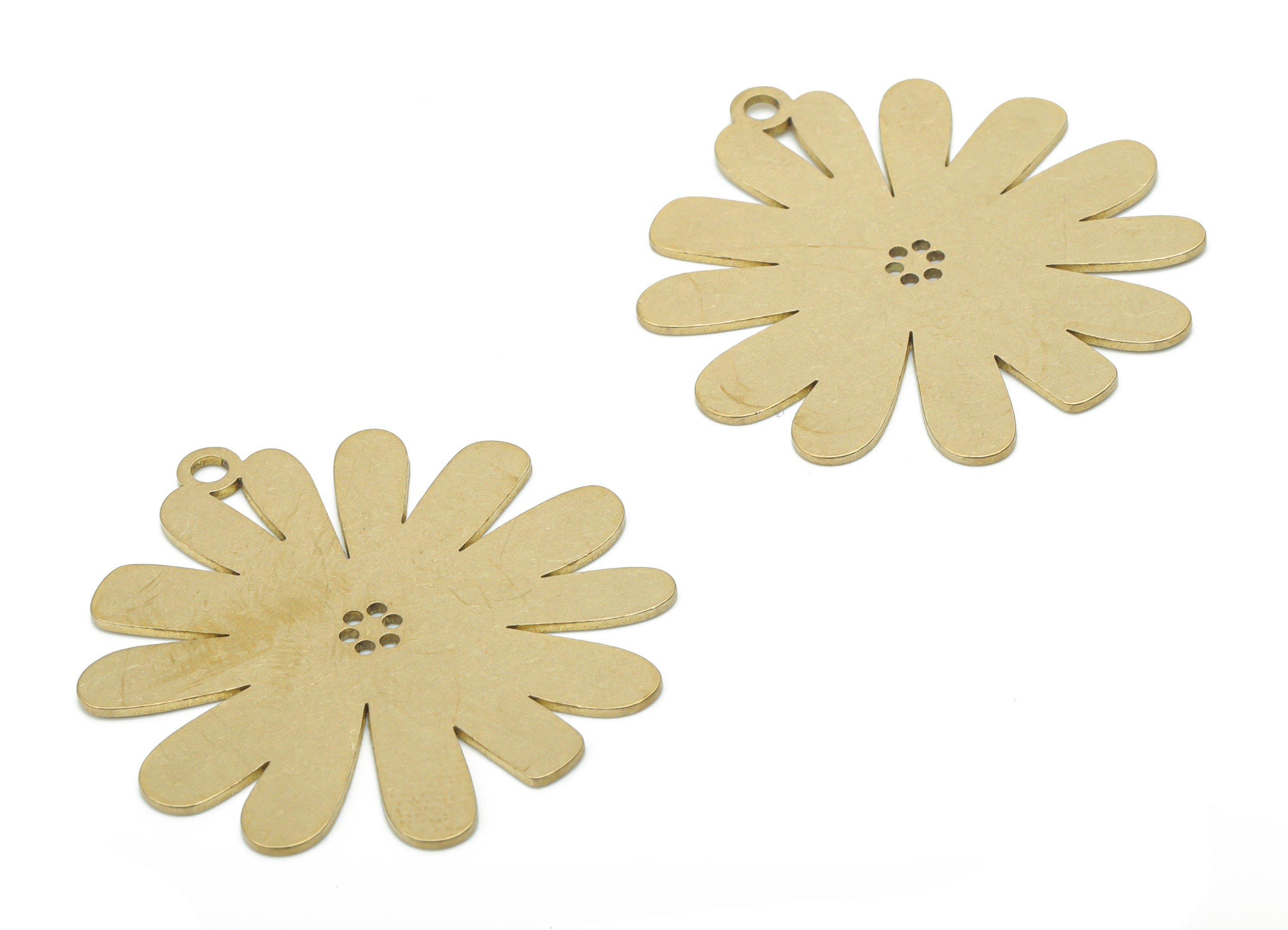 Brass Flower Sun Earring Charms - Raw Brass Sun Flower Pendant - DIY Jewelry Making Supplies - 34.42x33.24x0.64mm - PPA2657 - DOMEDBAZAAR