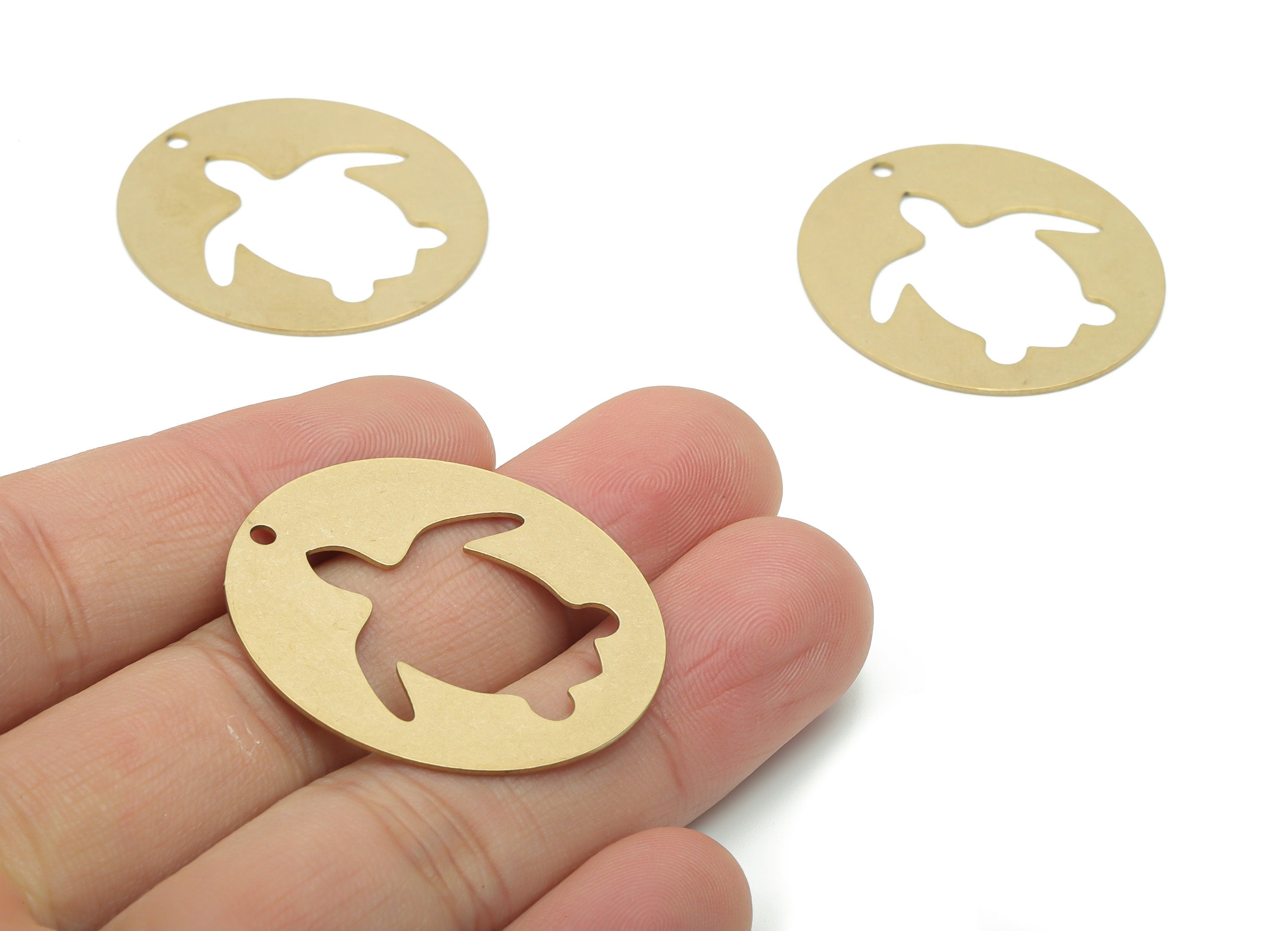 Brass Oval Turtle Earring Charms - Raw Brass Turtle Oval Pendant - DIY Jewelry Making Supplies - 34.73x31.25x0.64mm - PPA2986 - DOMEDBAZAAR