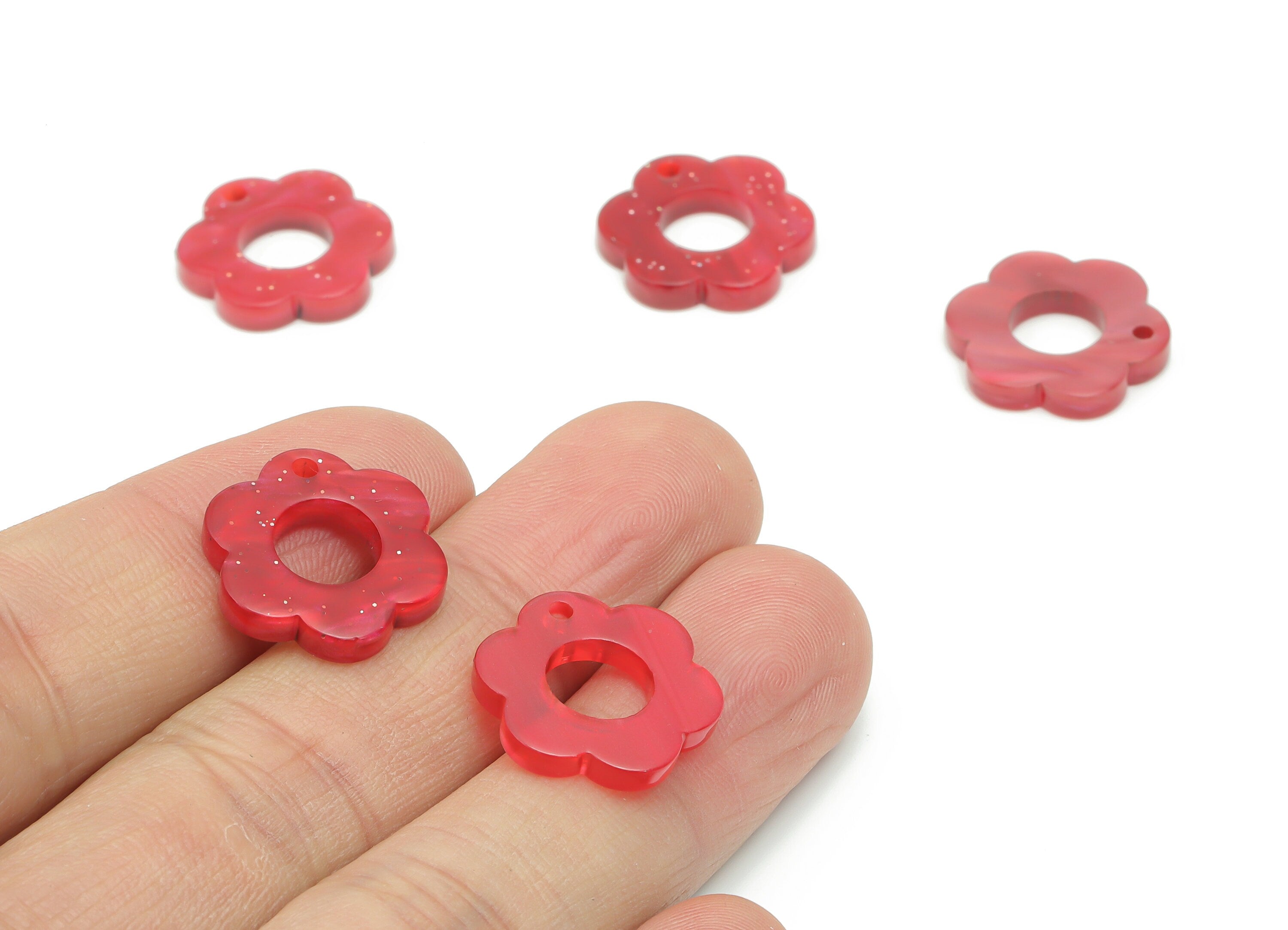Acrylic Flower Earring Charms - Acrylic Flower Hoop Pendant - Jewelry Making Supplies - Color Code: A799 - 17.88x16.5x2.93mm - AC2399-A799 - DOMEDBAZAAR