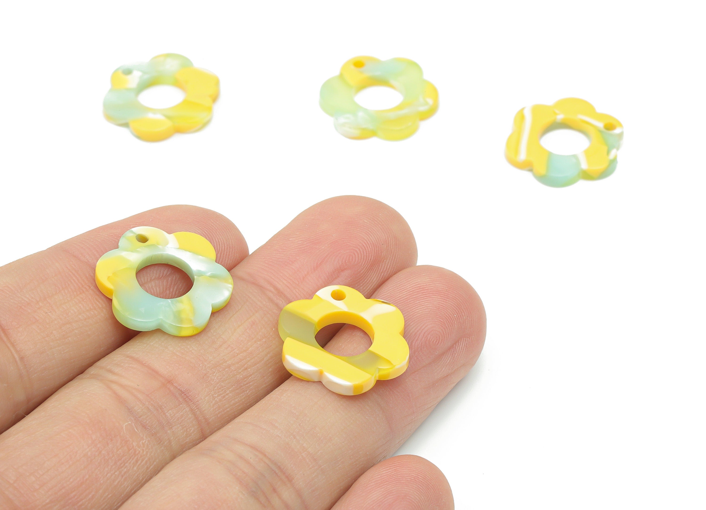 Acetate Flower Earring Charms - Acetate Flower Hoop Pendant - Jewelry Making Supplies - Color Code: A798 - 17.9x16.5x2.4mm - AC2399-A798 - DOMEDBAZAAR